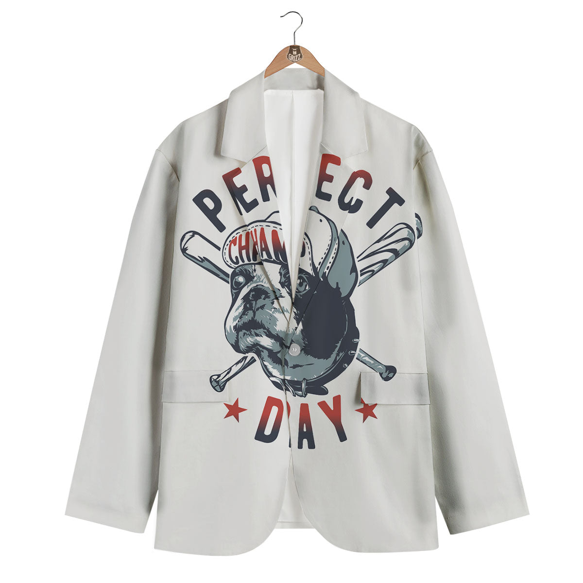Puppy French Bulldog And Baseball Print Men's Blazer-grizzshop