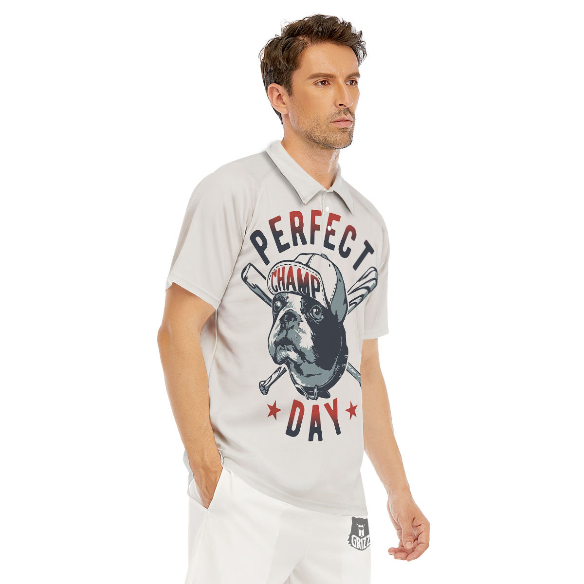 Puppy French Bulldog And Baseball Print Men's Golf Shirts-grizzshop