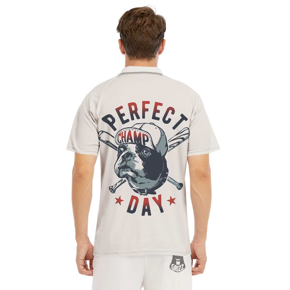 Puppy French Bulldog And Baseball Print Men's Golf Shirts-grizzshop