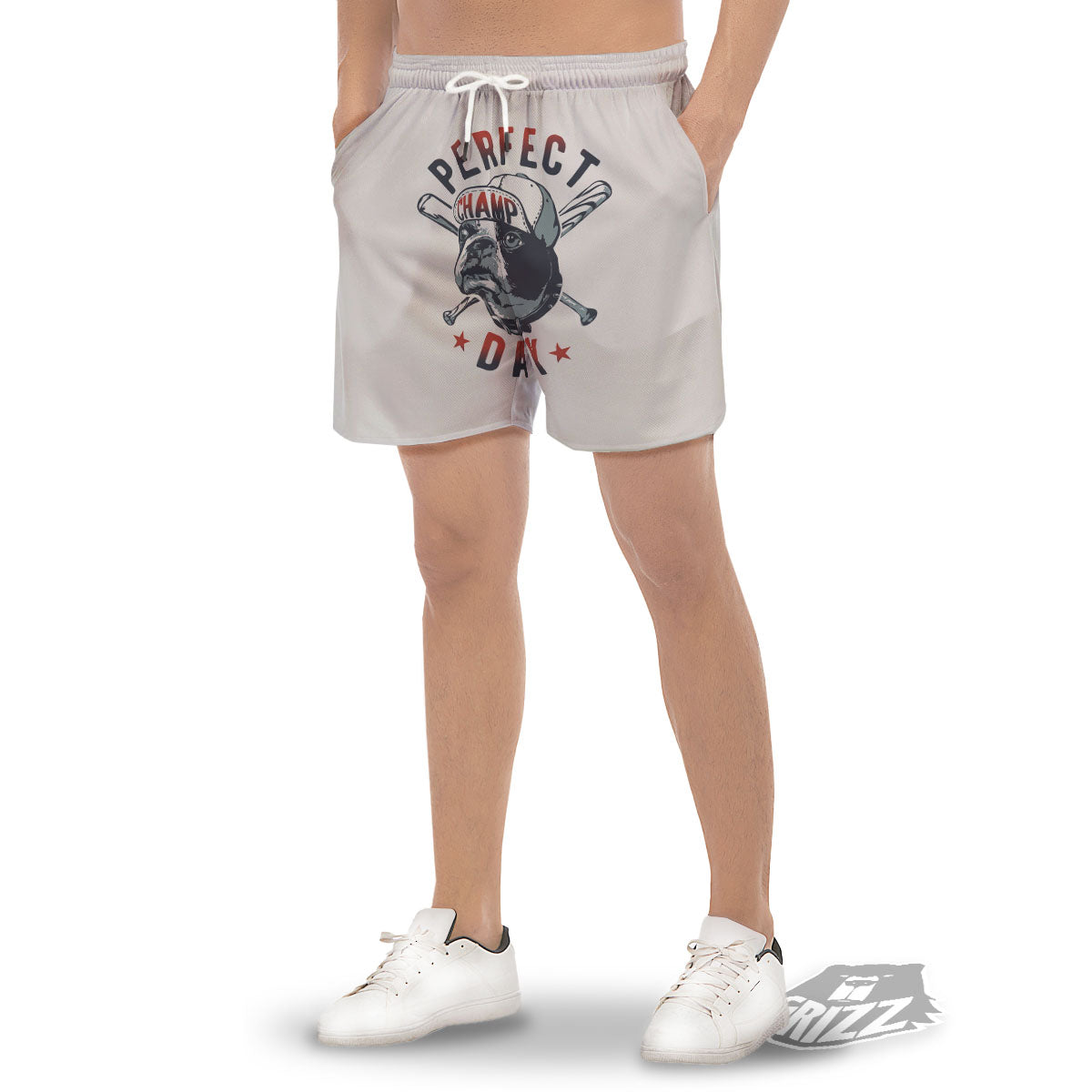 Puppy French Bulldog And Baseball Print Men's Gym Shorts-grizzshop