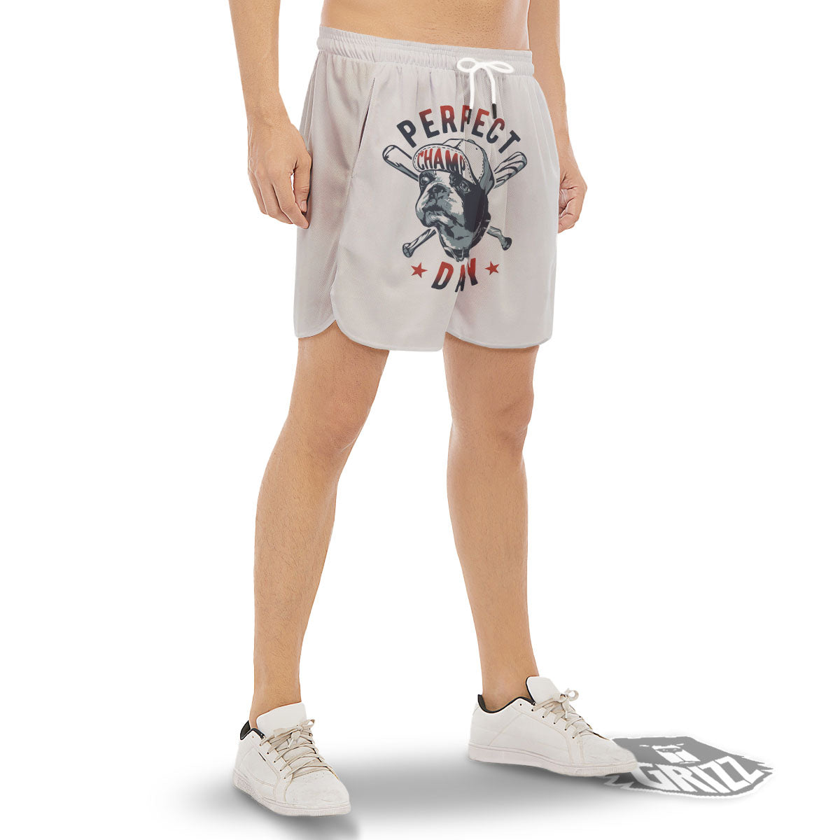 Puppy French Bulldog And Baseball Print Men's Gym Shorts-grizzshop