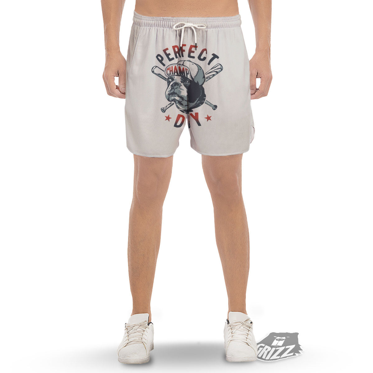 Puppy French Bulldog And Baseball Print Men's Gym Shorts-grizzshop