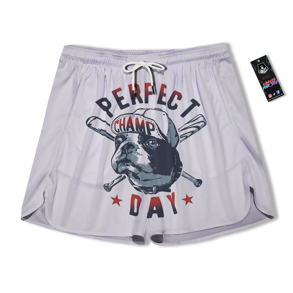 Puppy French Bulldog And Baseball Print Men's Running Shorts-grizzshop