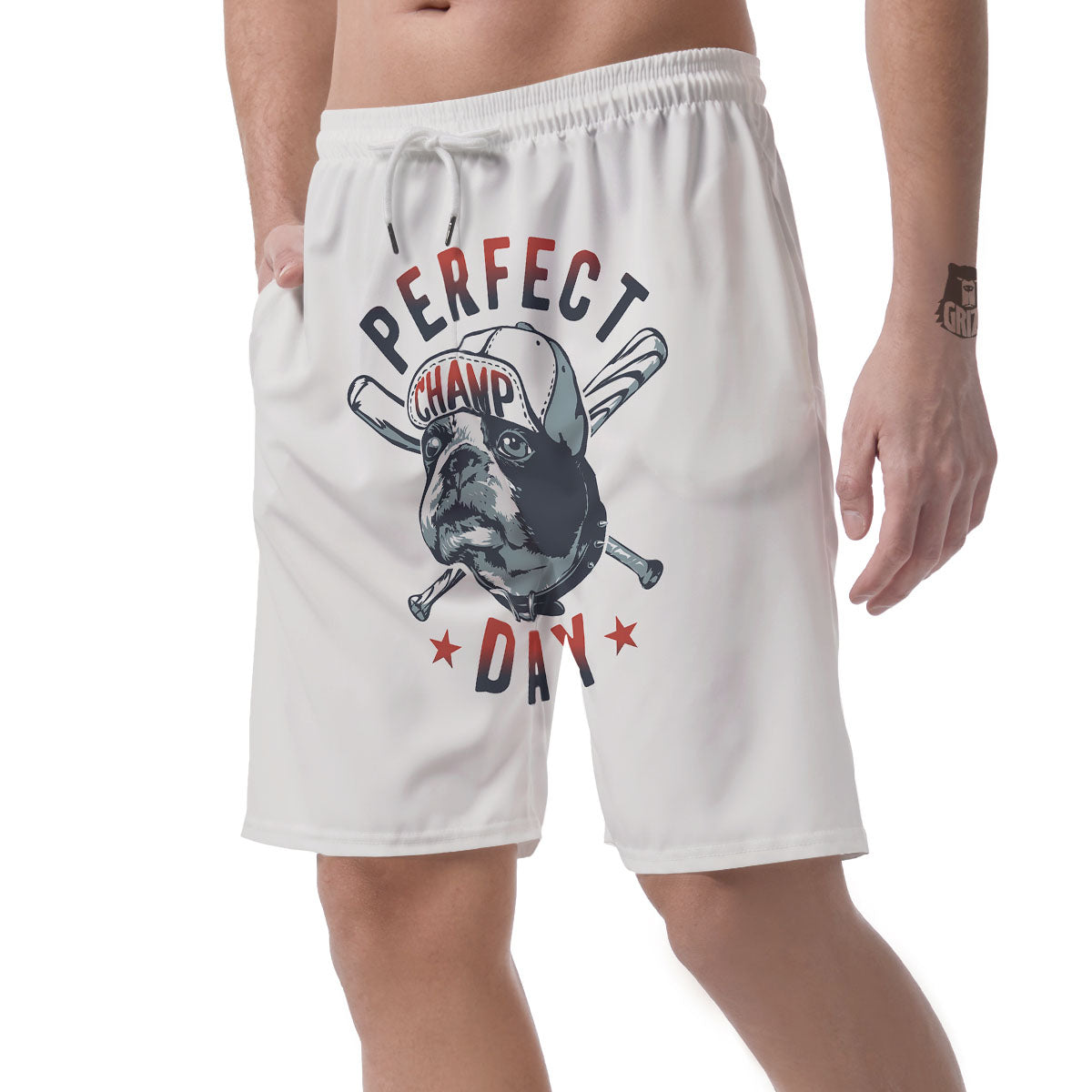 Puppy French Bulldog And Baseball Print Men's Shorts-grizzshop