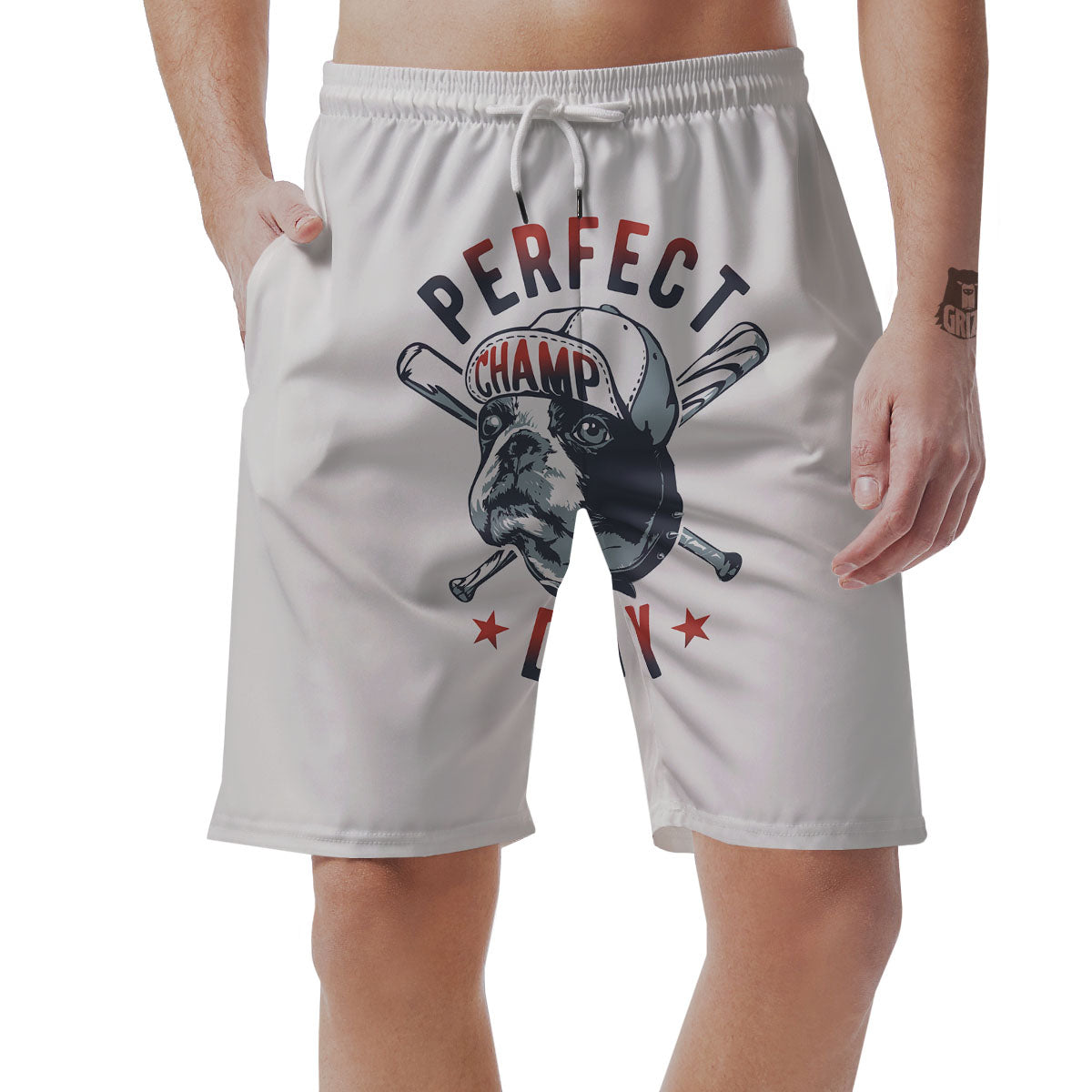 Puppy French Bulldog And Baseball Print Men's Shorts-grizzshop