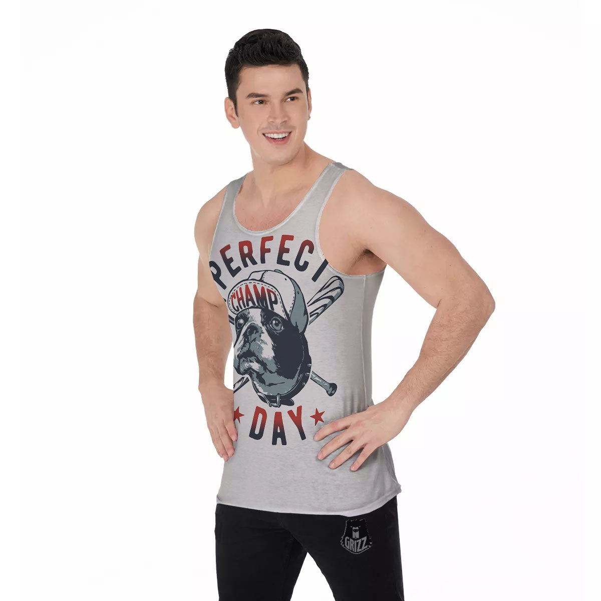 Puppy French Bulldog And Baseball Print Men's Tank Top-grizzshop