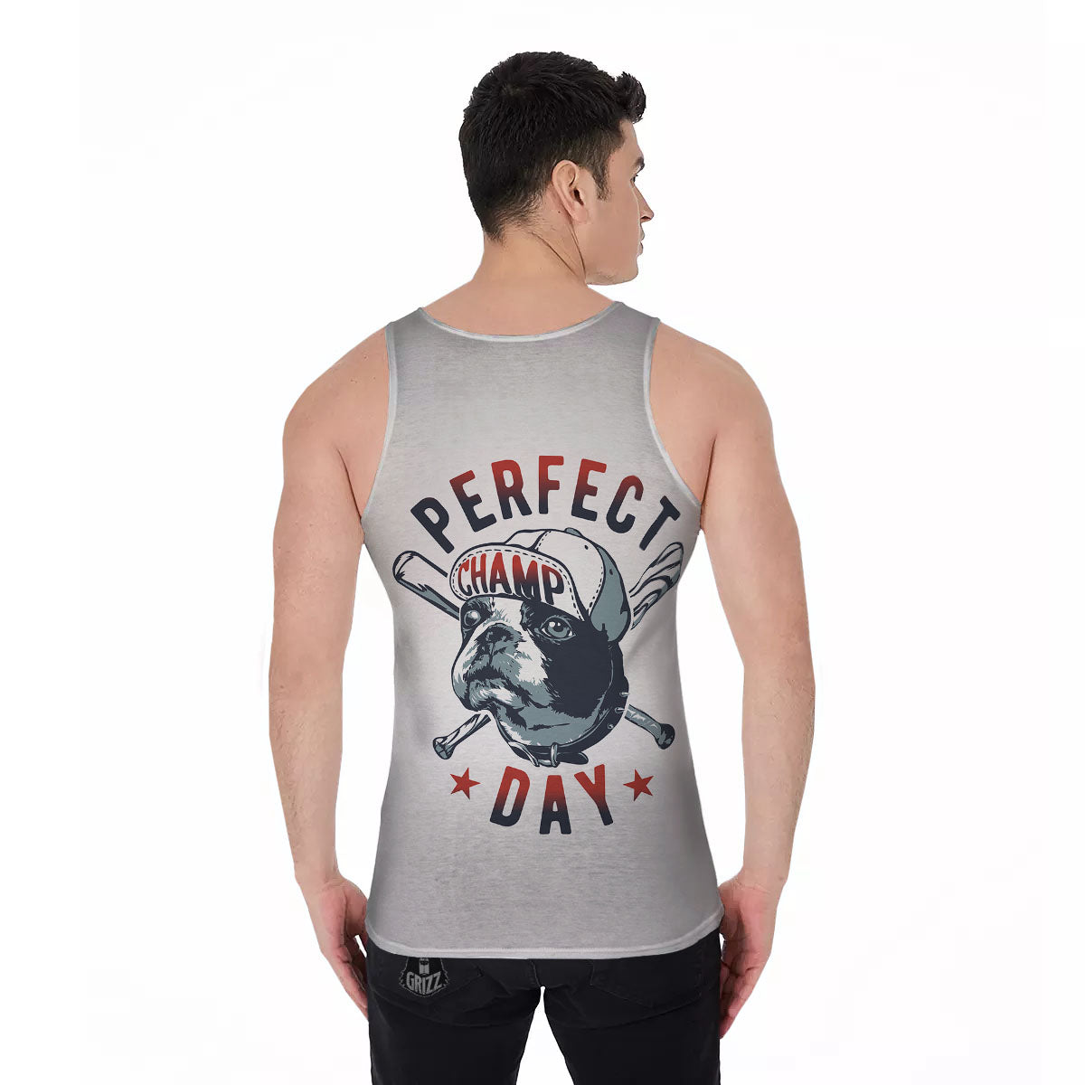 Puppy French Bulldog And Baseball Print Men's Tank Top-grizzshop