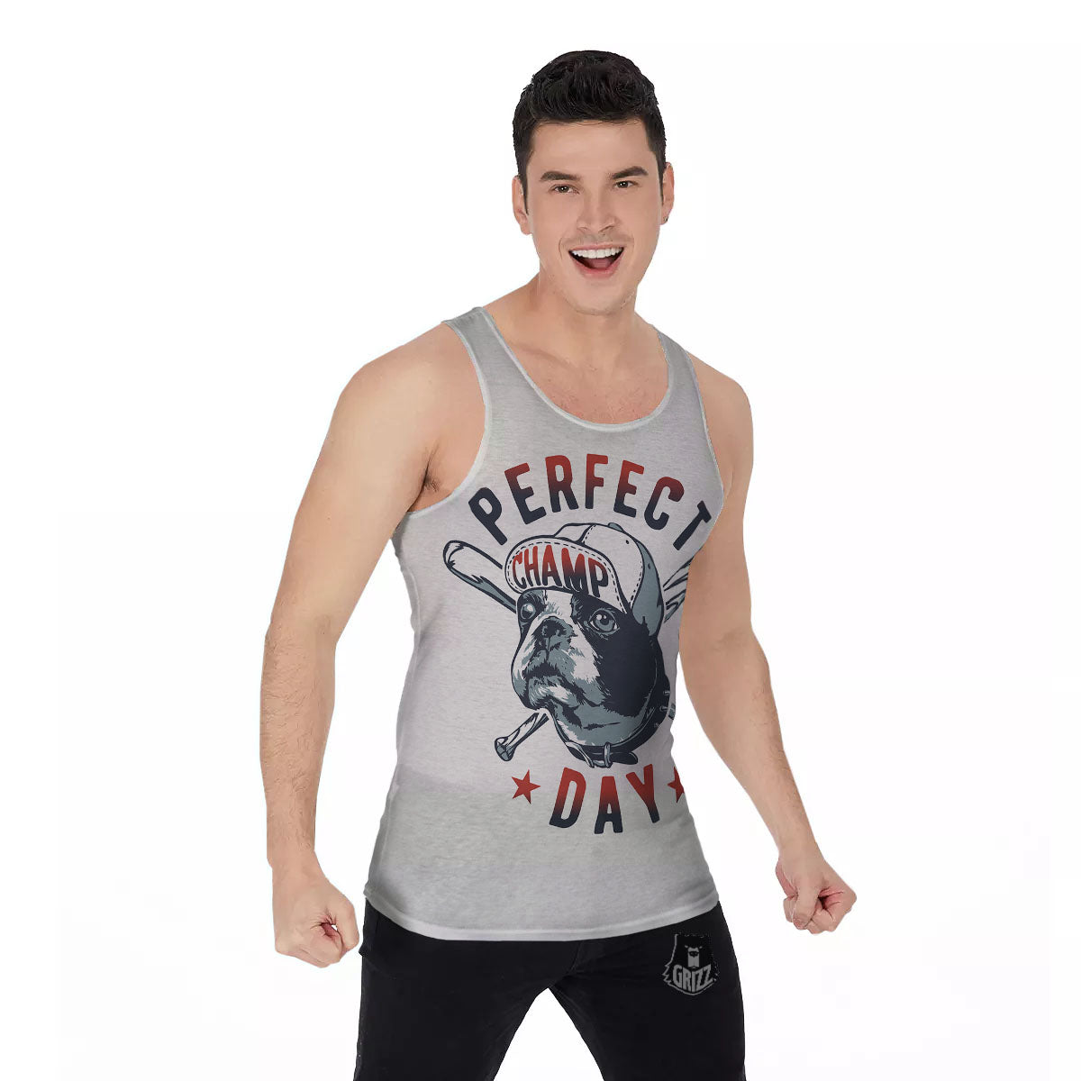 Puppy French Bulldog And Baseball Print Men's Tank Top-grizzshop