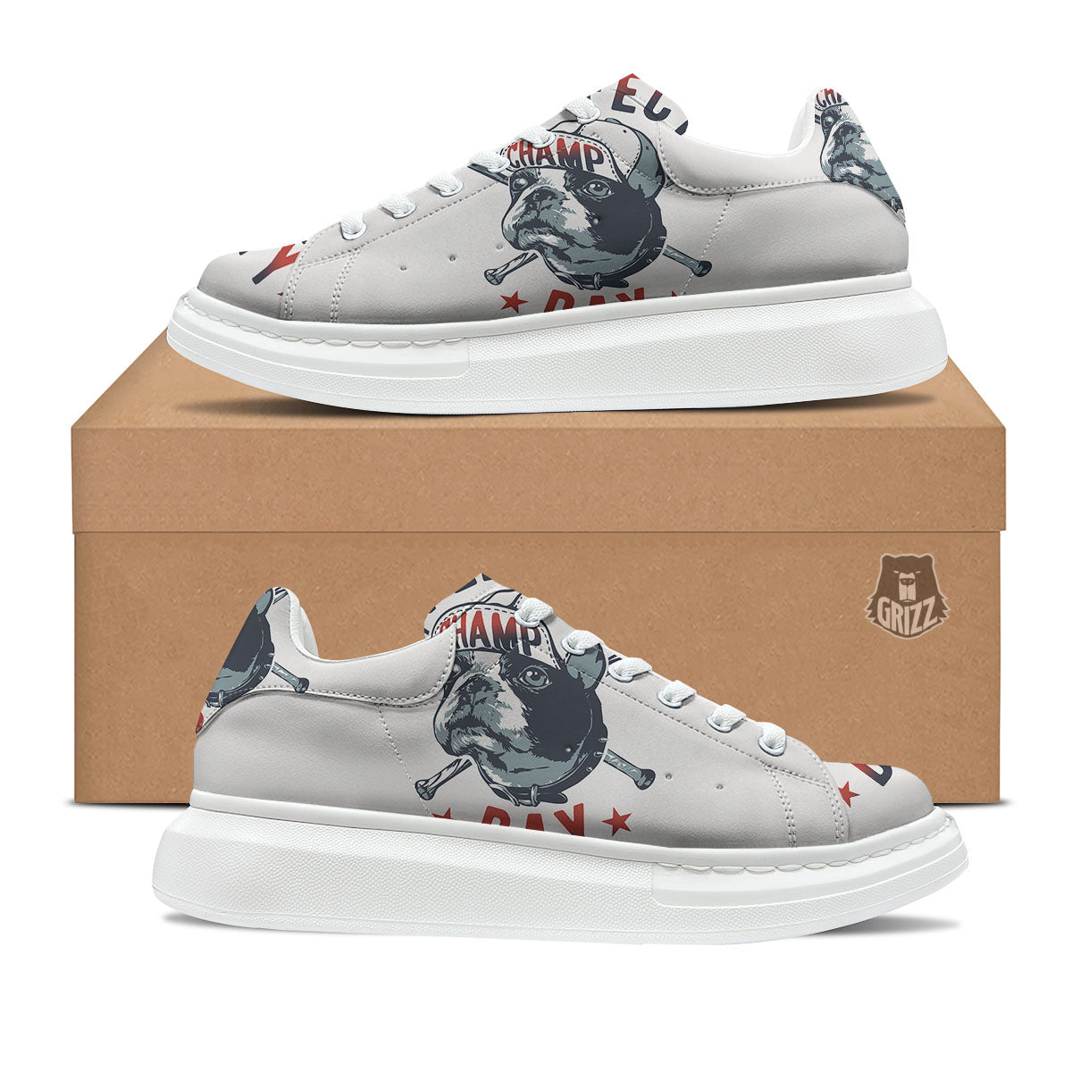 Puppy French Bulldog And Baseball Print Platform Shoes-grizzshop