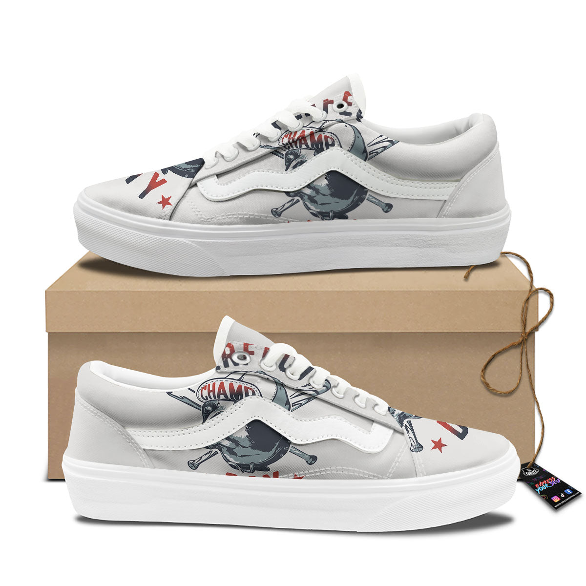 Puppy French Bulldog And Baseball Print Skate Shoes-grizzshop