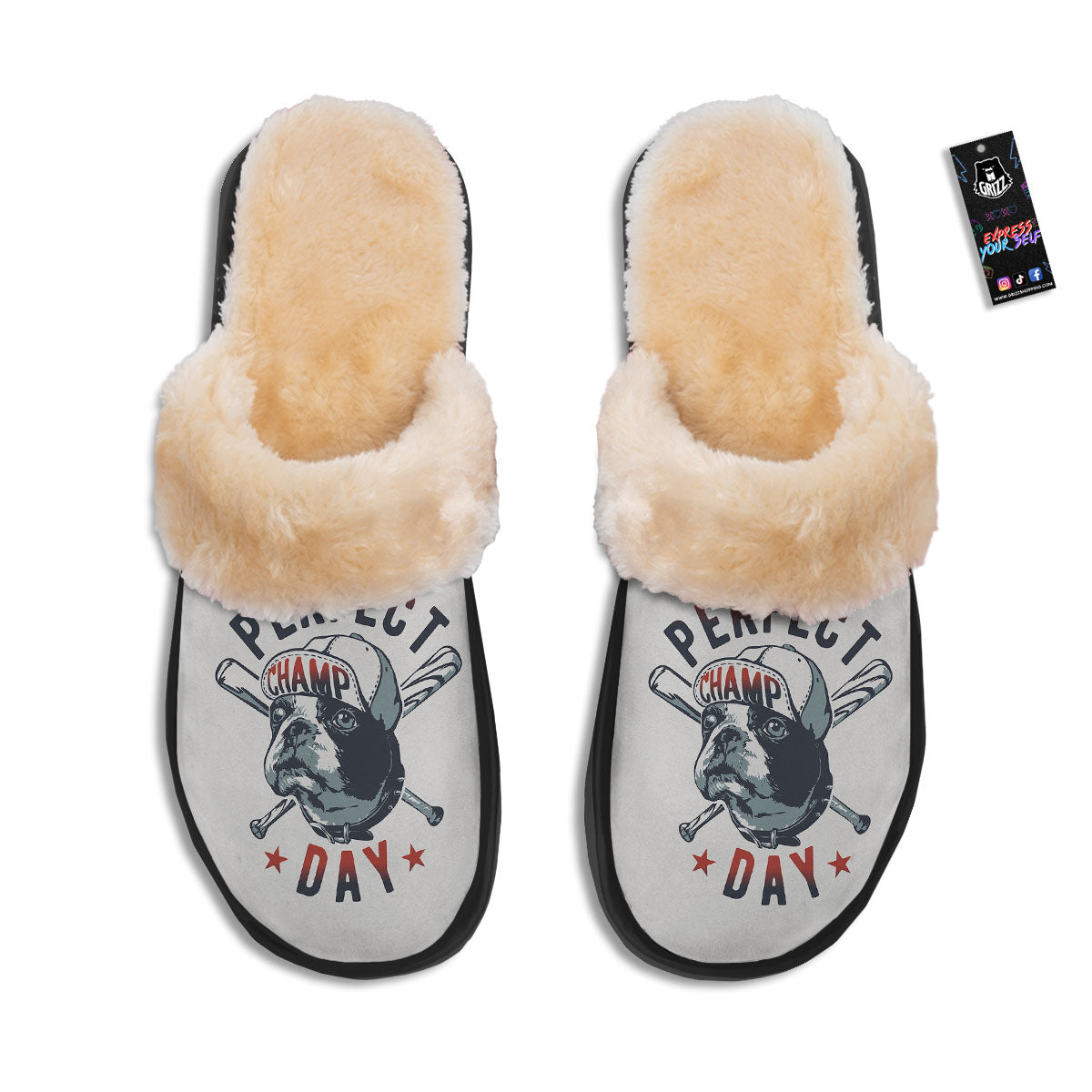 Puppy French Bulldog And Baseball Print Slippers-grizzshop