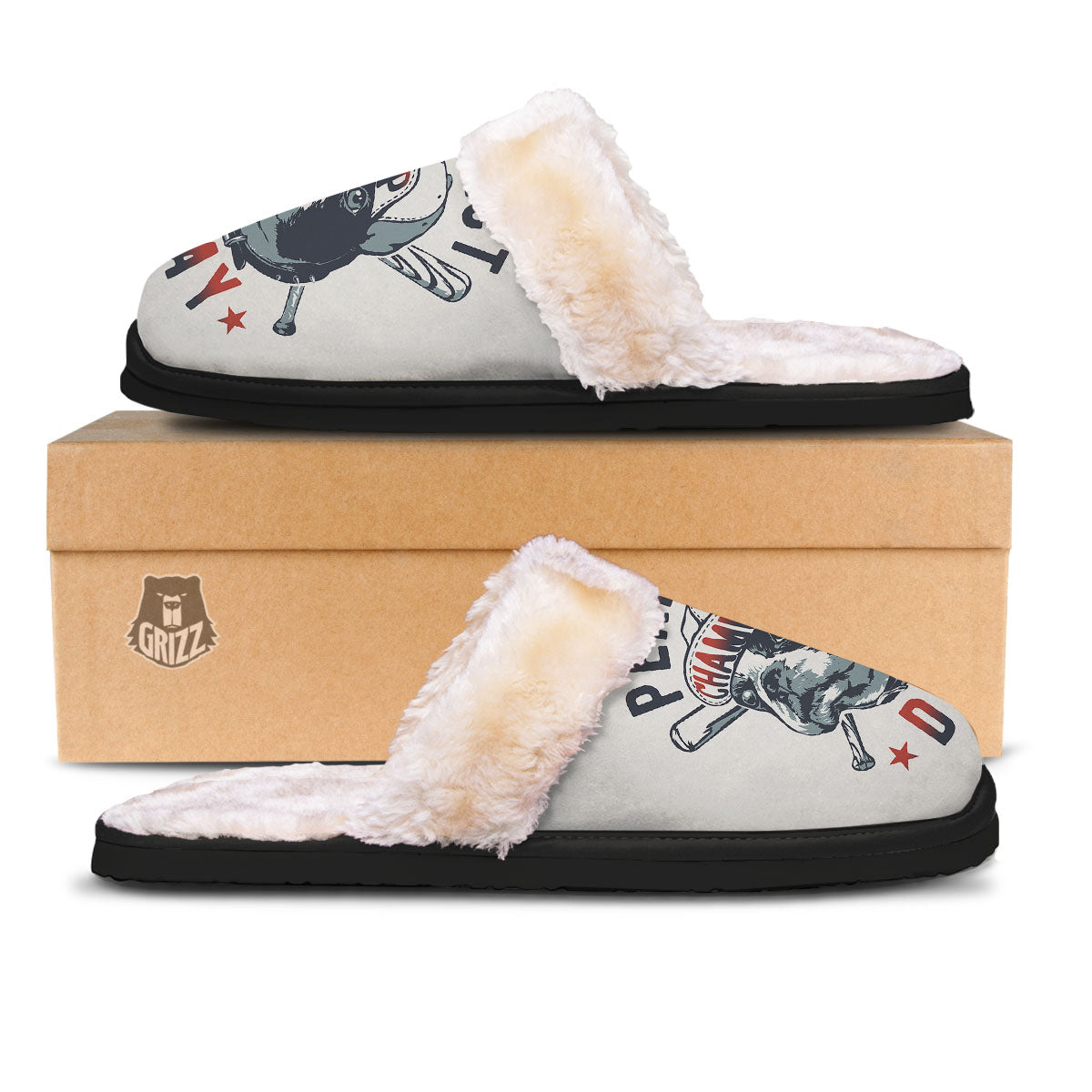 Puppy French Bulldog And Baseball Print Slippers-grizzshop