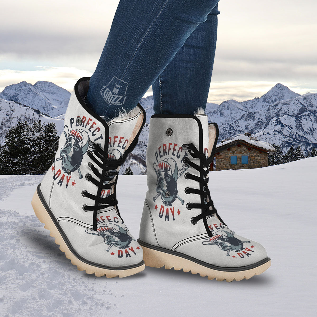Puppy French Bulldog And Baseball Print Snow Boots-grizzshop