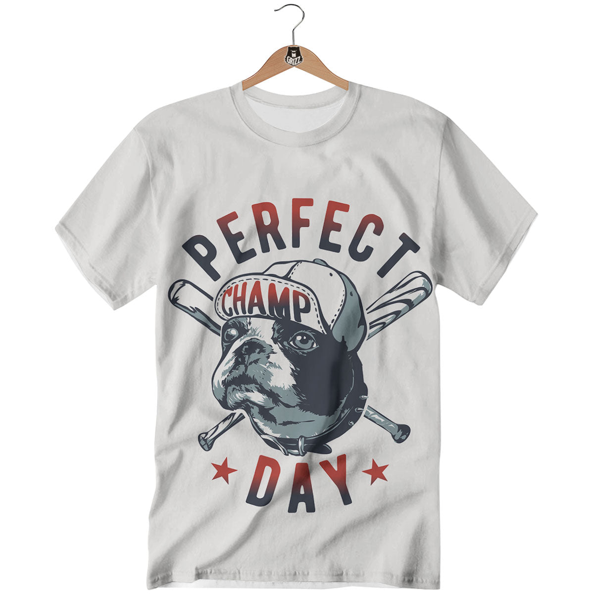 Puppy French Bulldog And Baseball Print T-Shirt-grizzshop