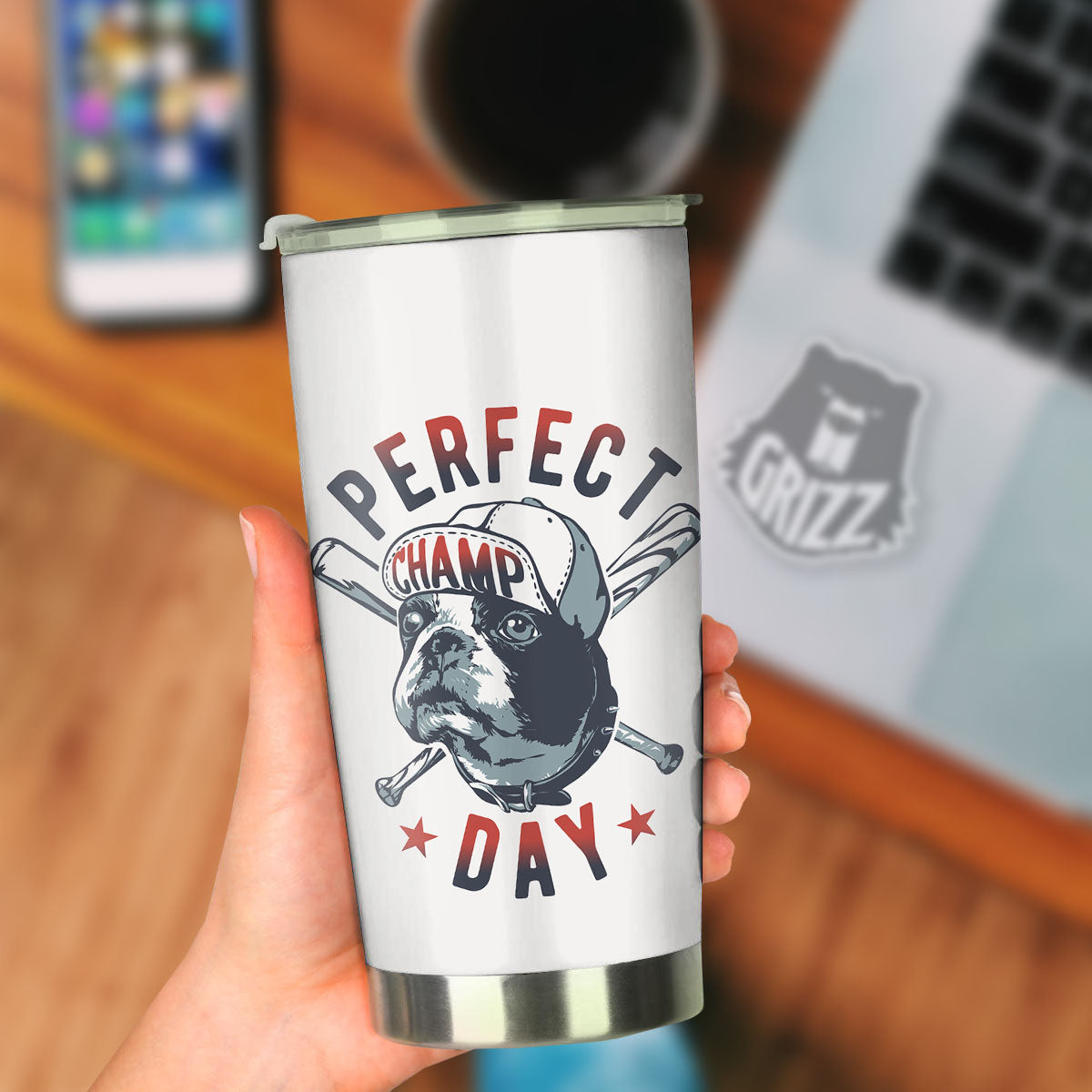 Puppy French Bulldog And Baseball Print Tumbler-grizzshop