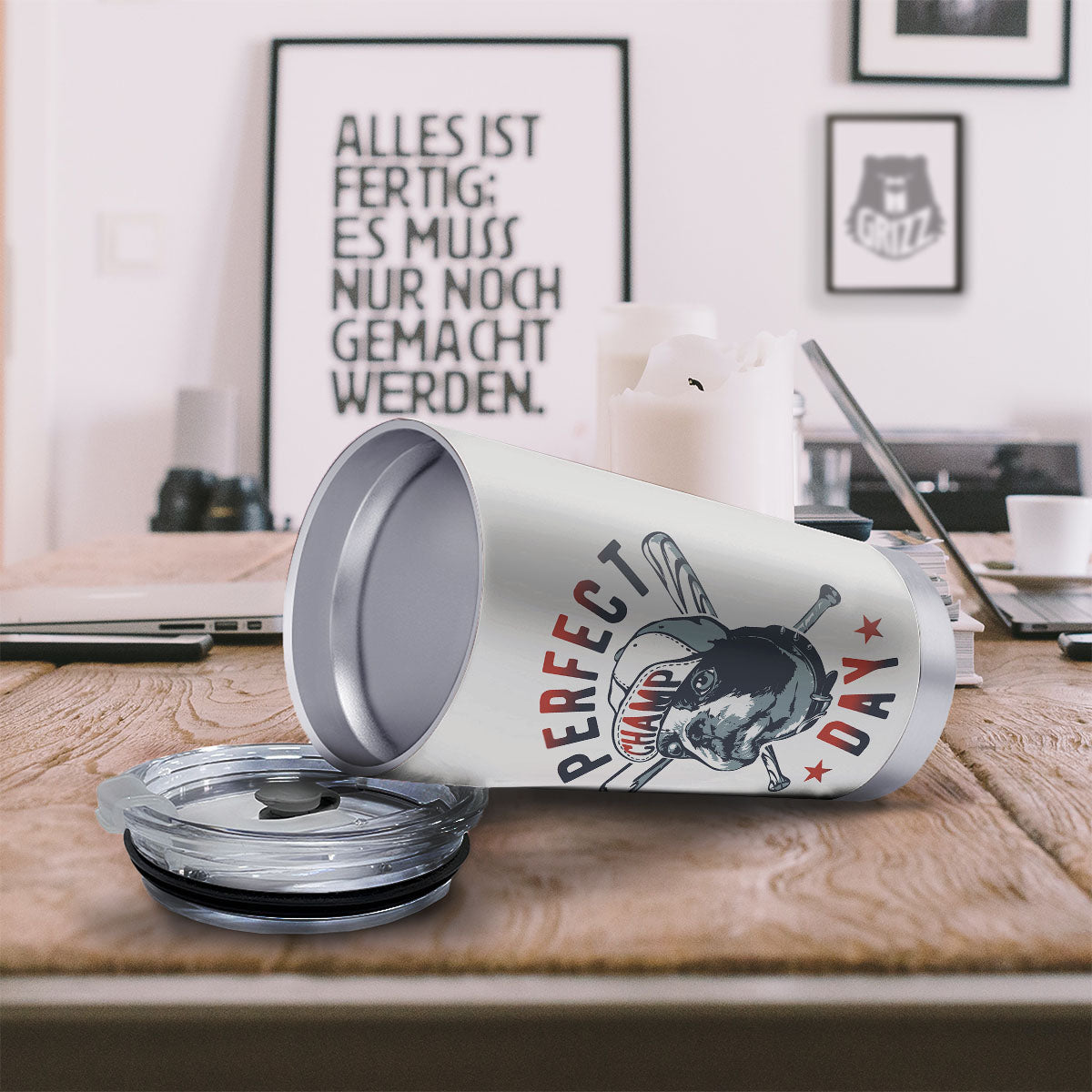 Puppy French Bulldog And Baseball Print Tumbler-grizzshop