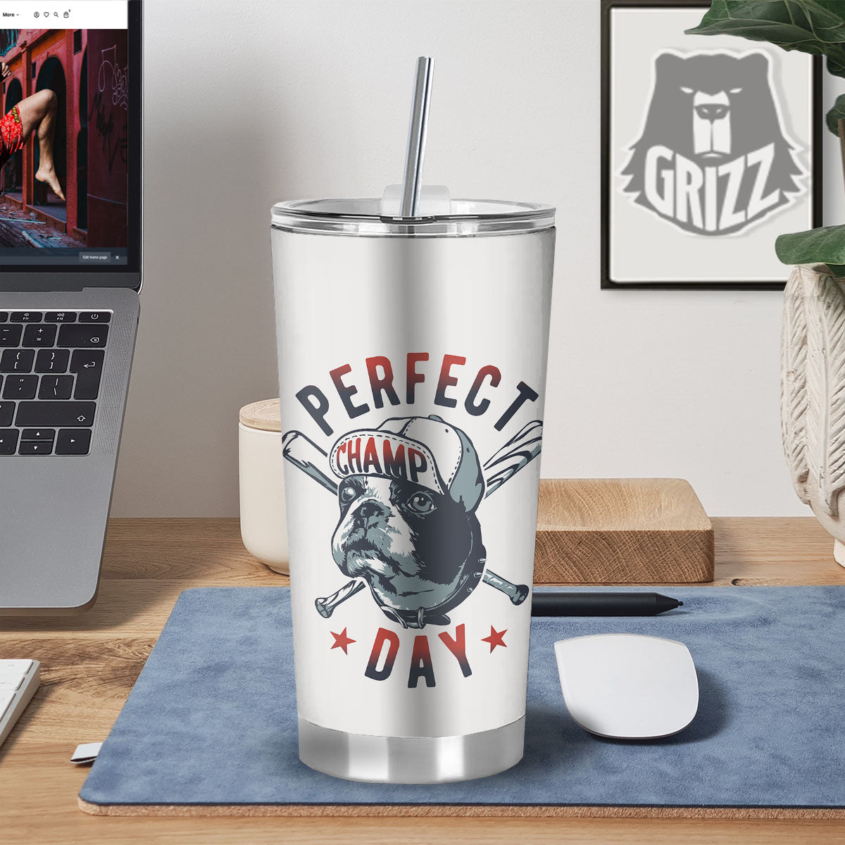 Puppy French Bulldog And Baseball Print Tumbler-grizzshop