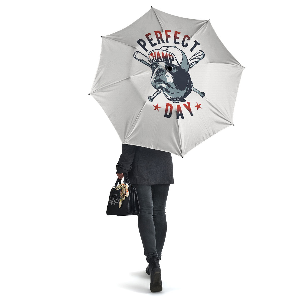 Puppy French Bulldog And Baseball Print Umbrella-grizzshop