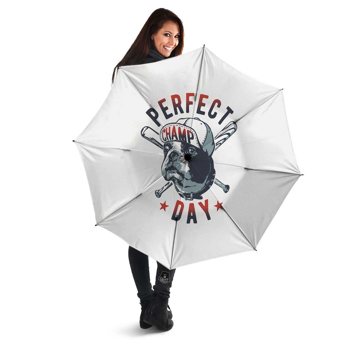 Puppy French Bulldog And Baseball Print Umbrella-grizzshop