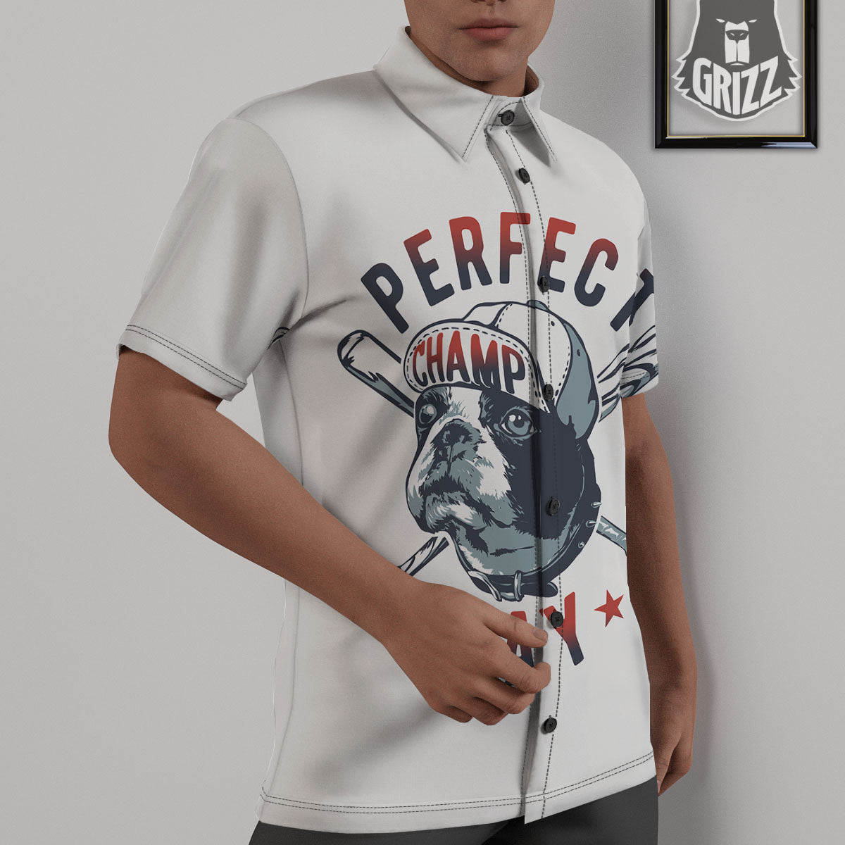 Puppy French Bulldog And Baseball Print Untucked Shirts-grizzshop