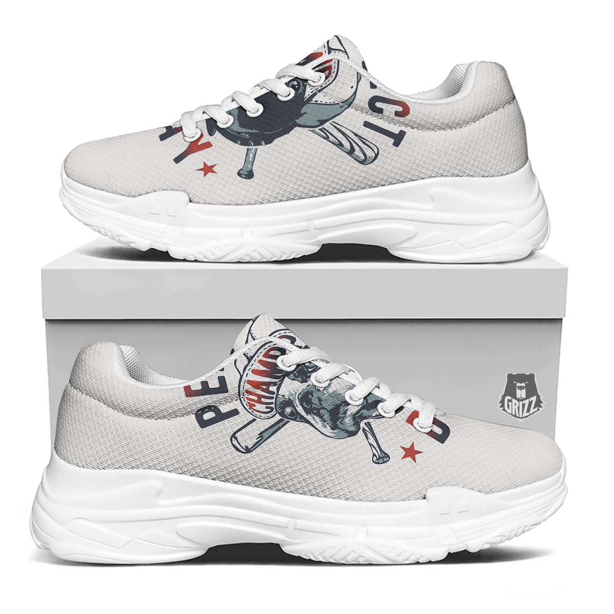 Puppy French Bulldog And Baseball Print White Chunky Shoes-grizzshop