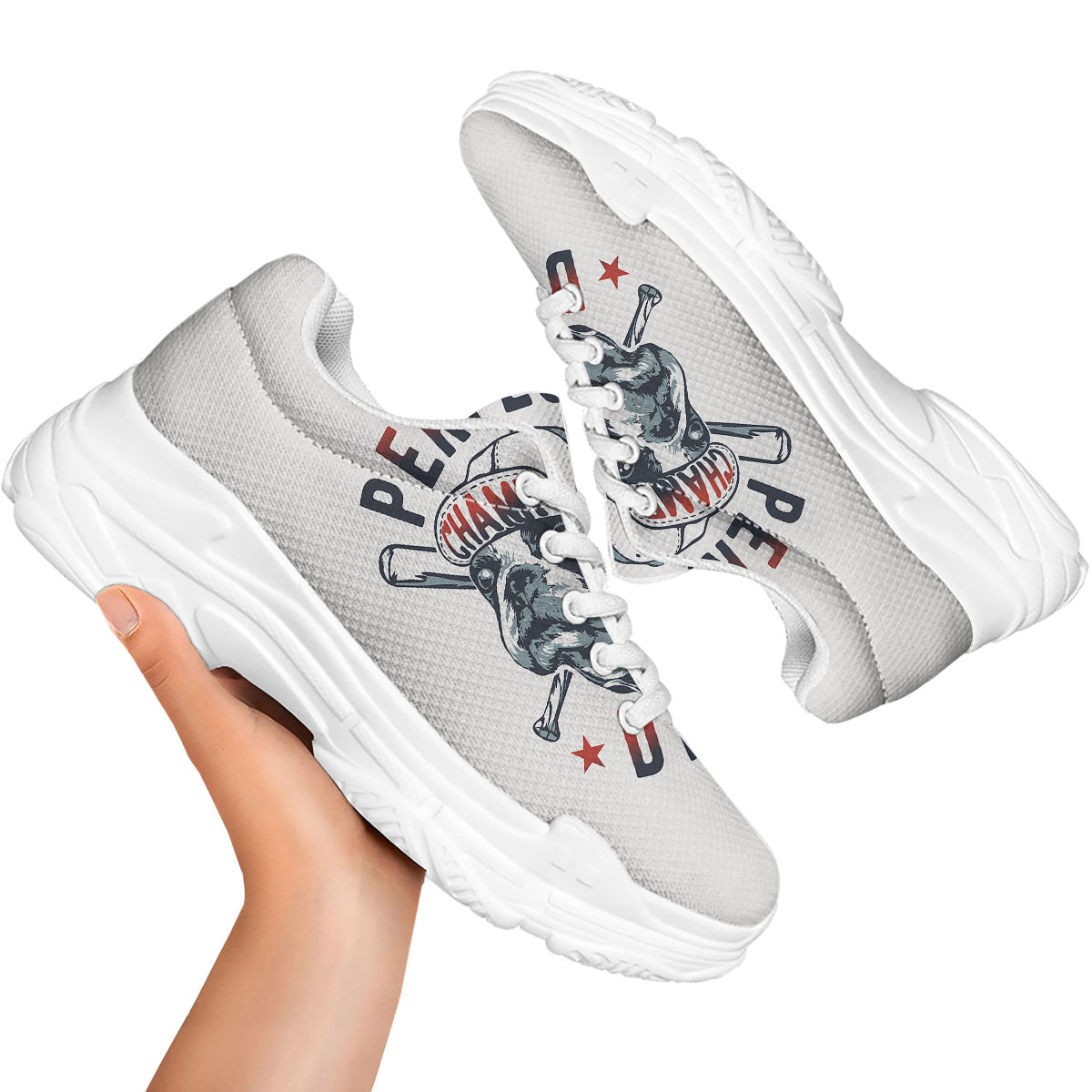 Puppy French Bulldog And Baseball Print White Chunky Shoes-grizzshop