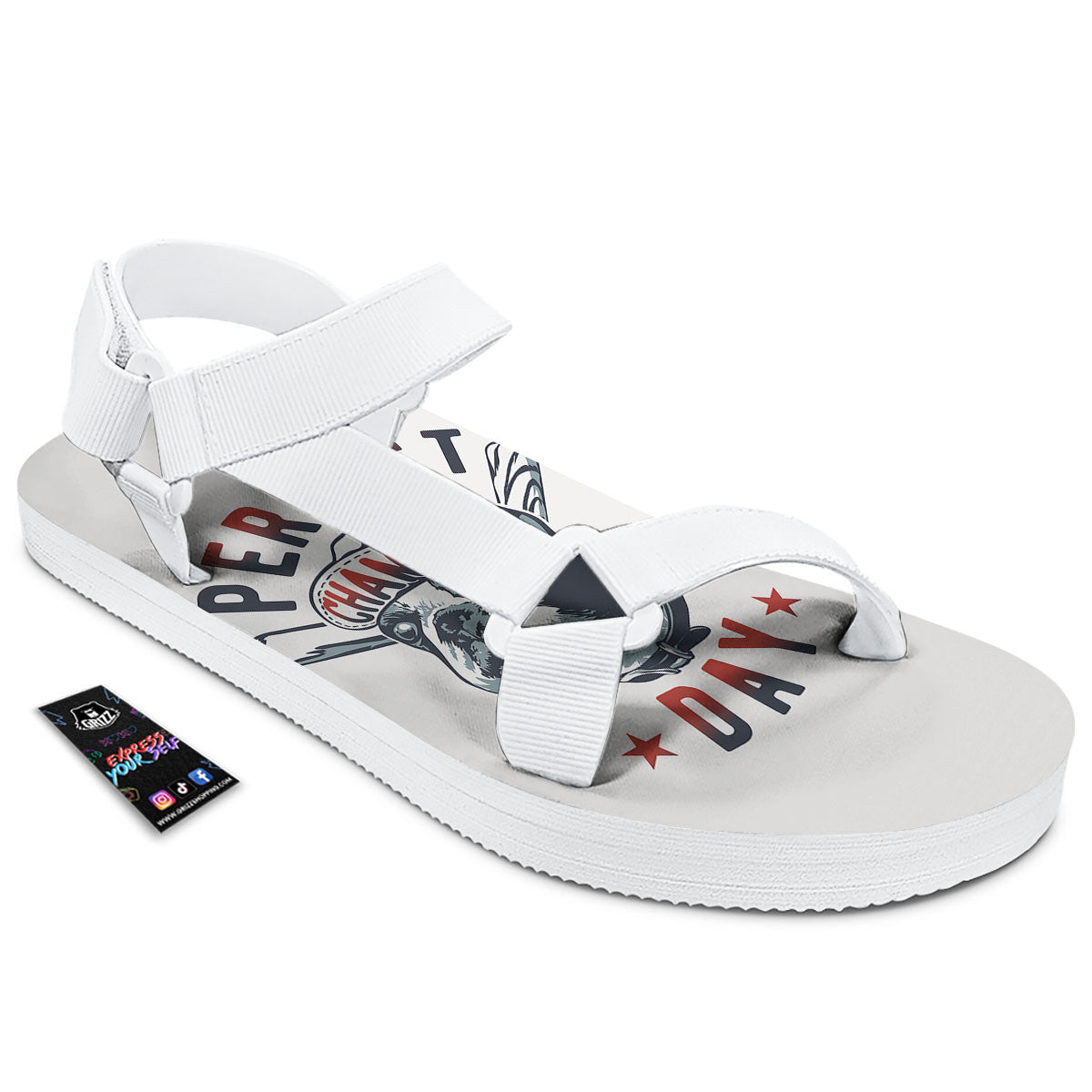 Puppy French Bulldog And Baseball Print White Open Toe Sandals-grizzshop
