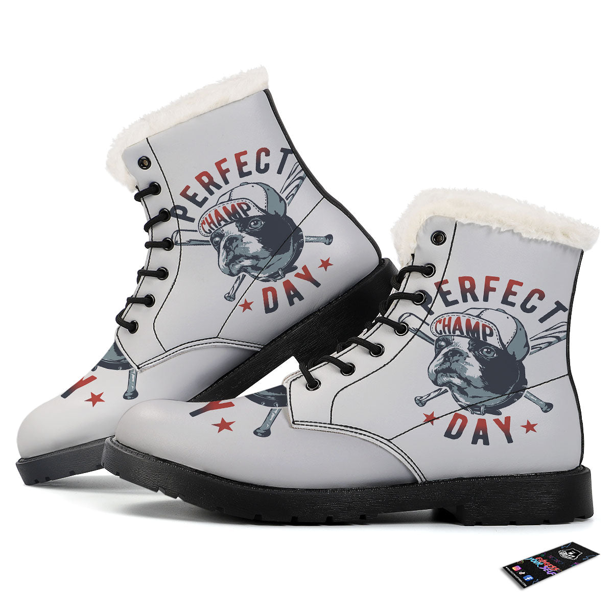 Puppy French Bulldog And Baseball Print Winter Boots-grizzshop