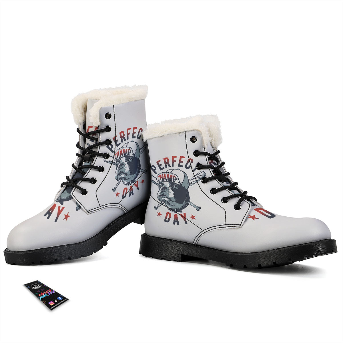 Puppy French Bulldog And Baseball Print Winter Boots-grizzshop