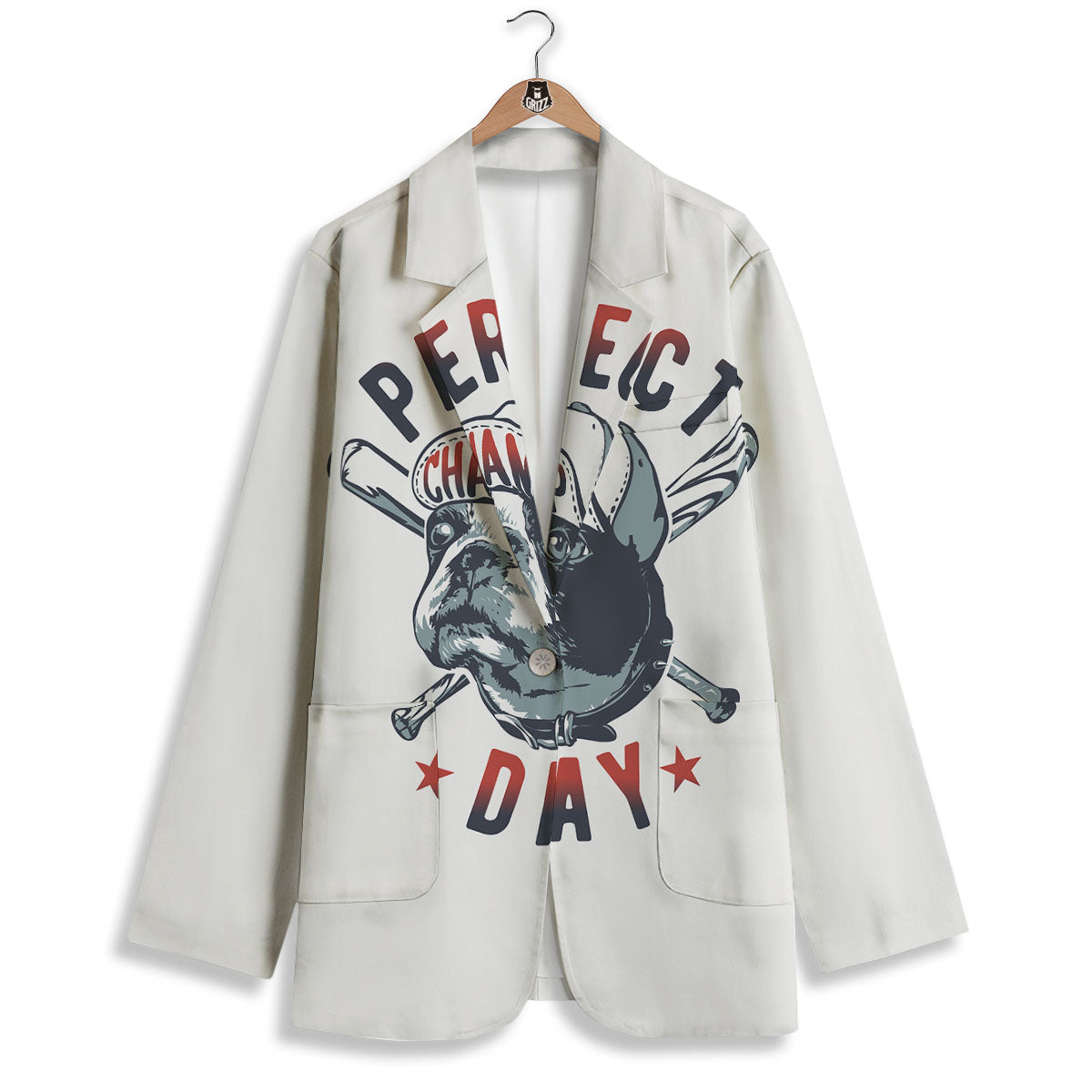 Puppy French Bulldog And Baseball Print Women's Blazer-grizzshop
