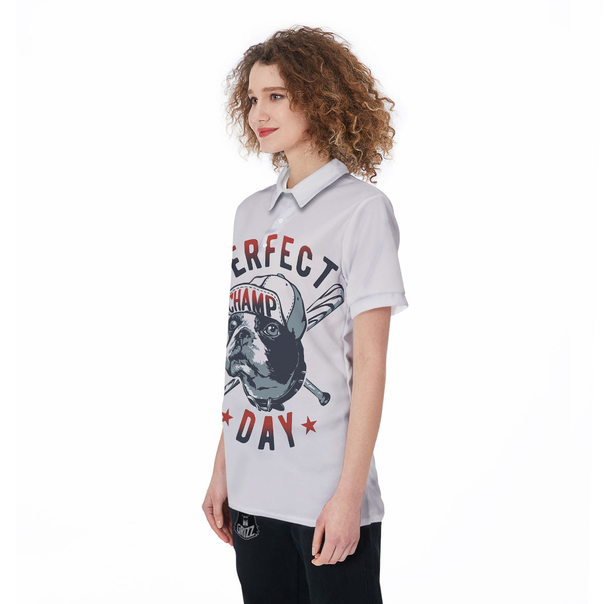 Puppy French Bulldog And Baseball Print Women's Golf Shirts-grizzshop