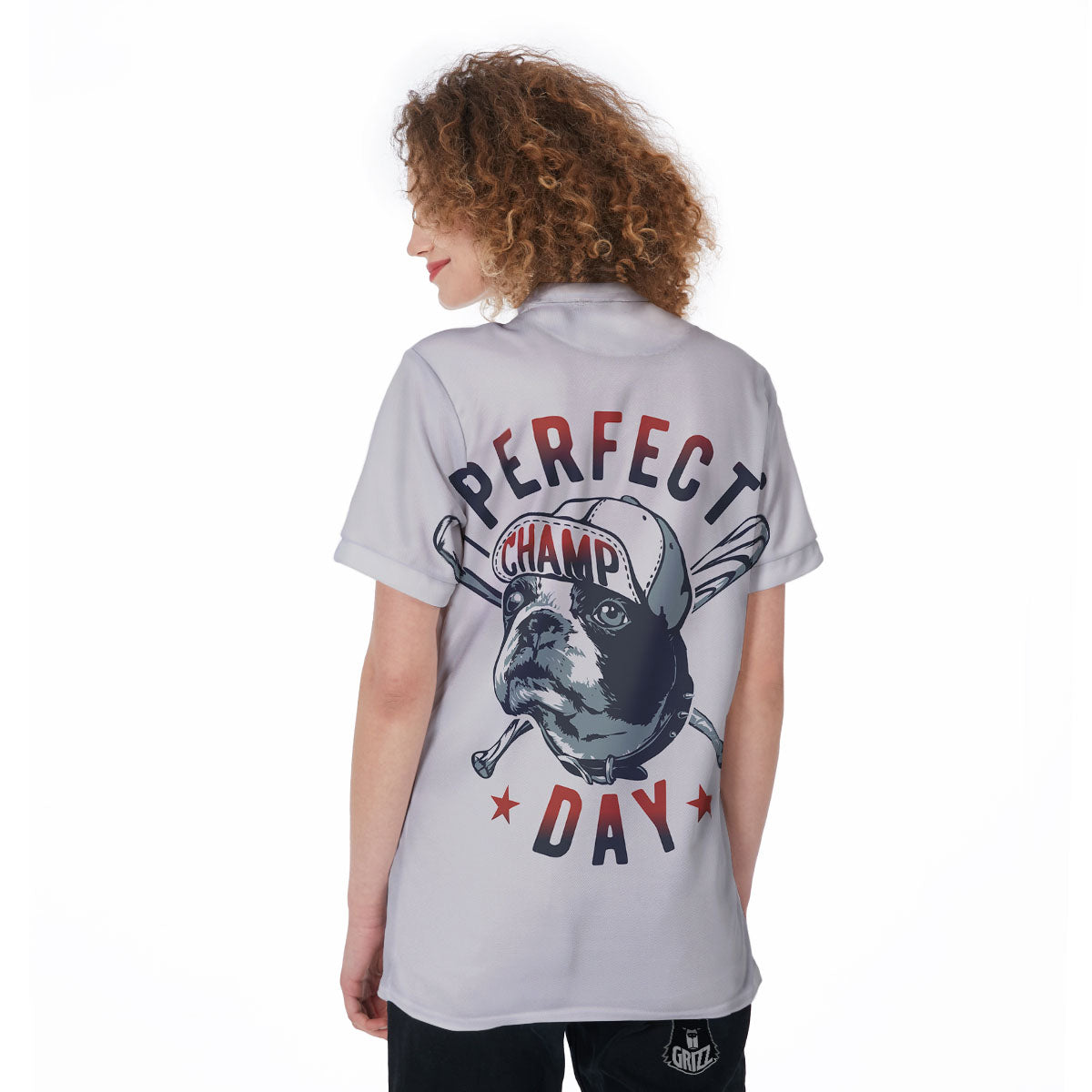 Puppy French Bulldog And Baseball Print Women's Golf Shirts-grizzshop