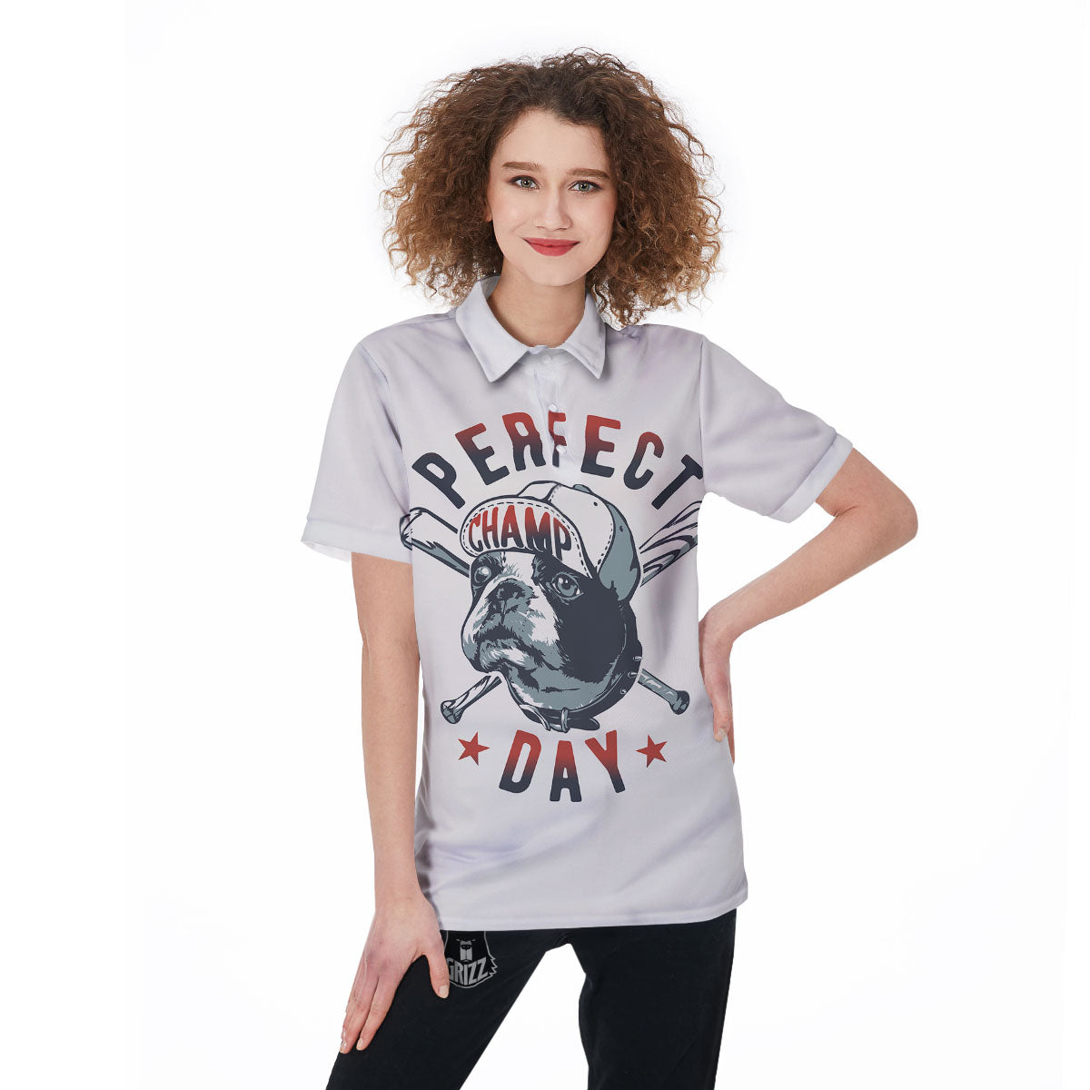 Puppy French Bulldog And Baseball Print Women's Golf Shirts-grizzshop