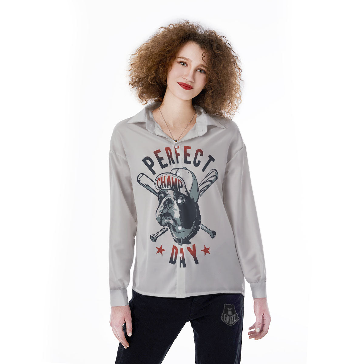 Puppy French Bulldog And Baseball Print Women's Long Sleeve Shirts-grizzshop