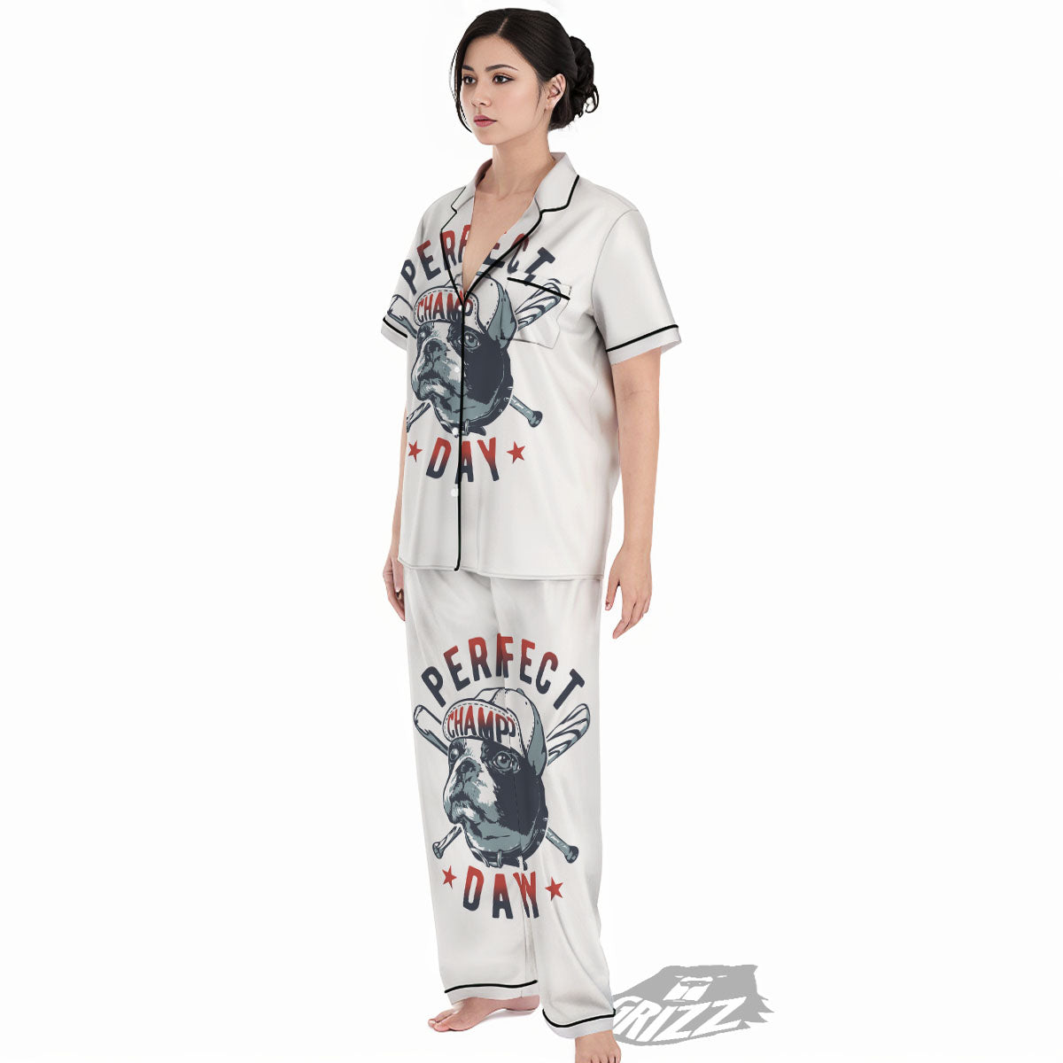 Puppy French Bulldog And Baseball Print Women's Pajamas Set-grizzshop