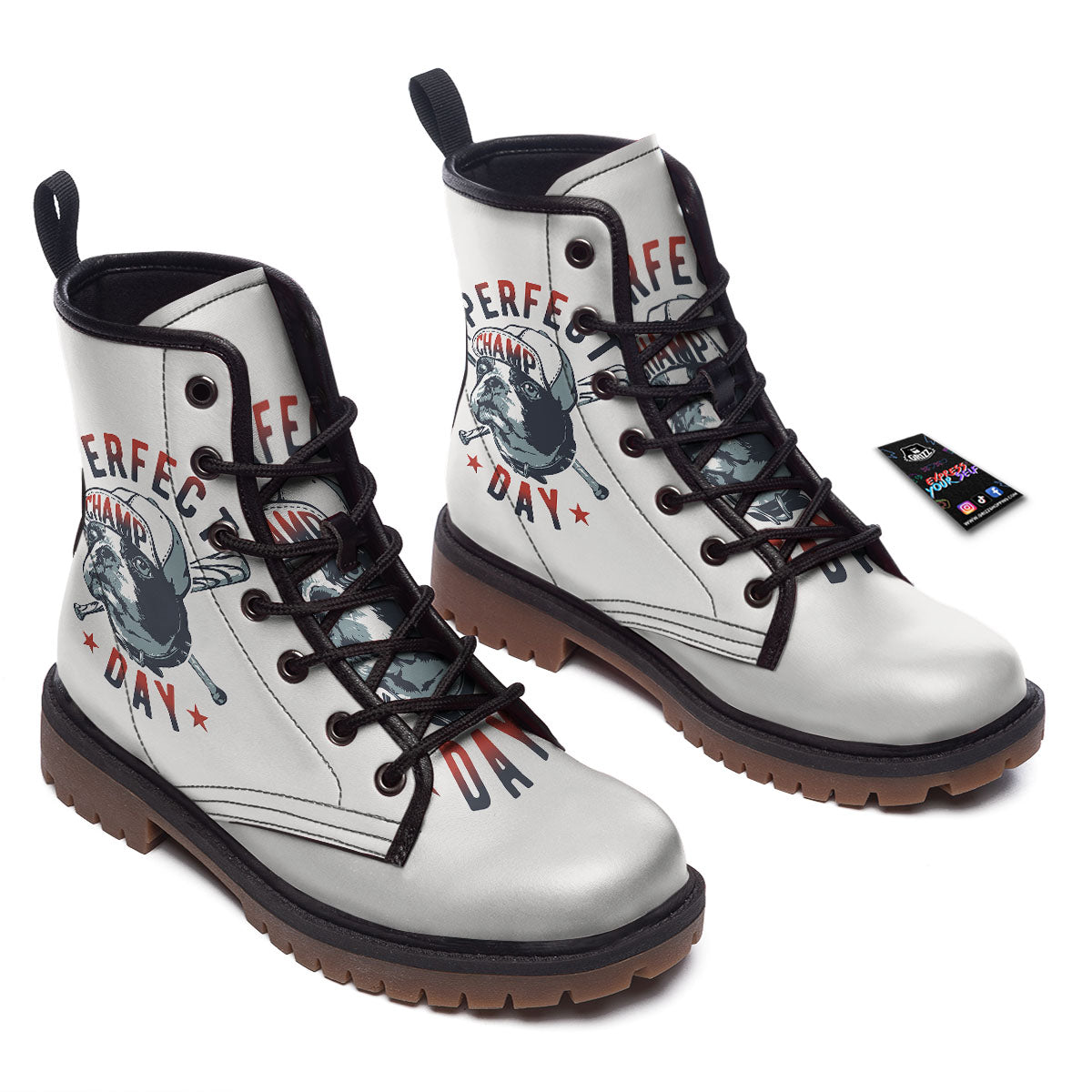 Puppy French Bulldog And Baseball Print Work Boots-grizzshop