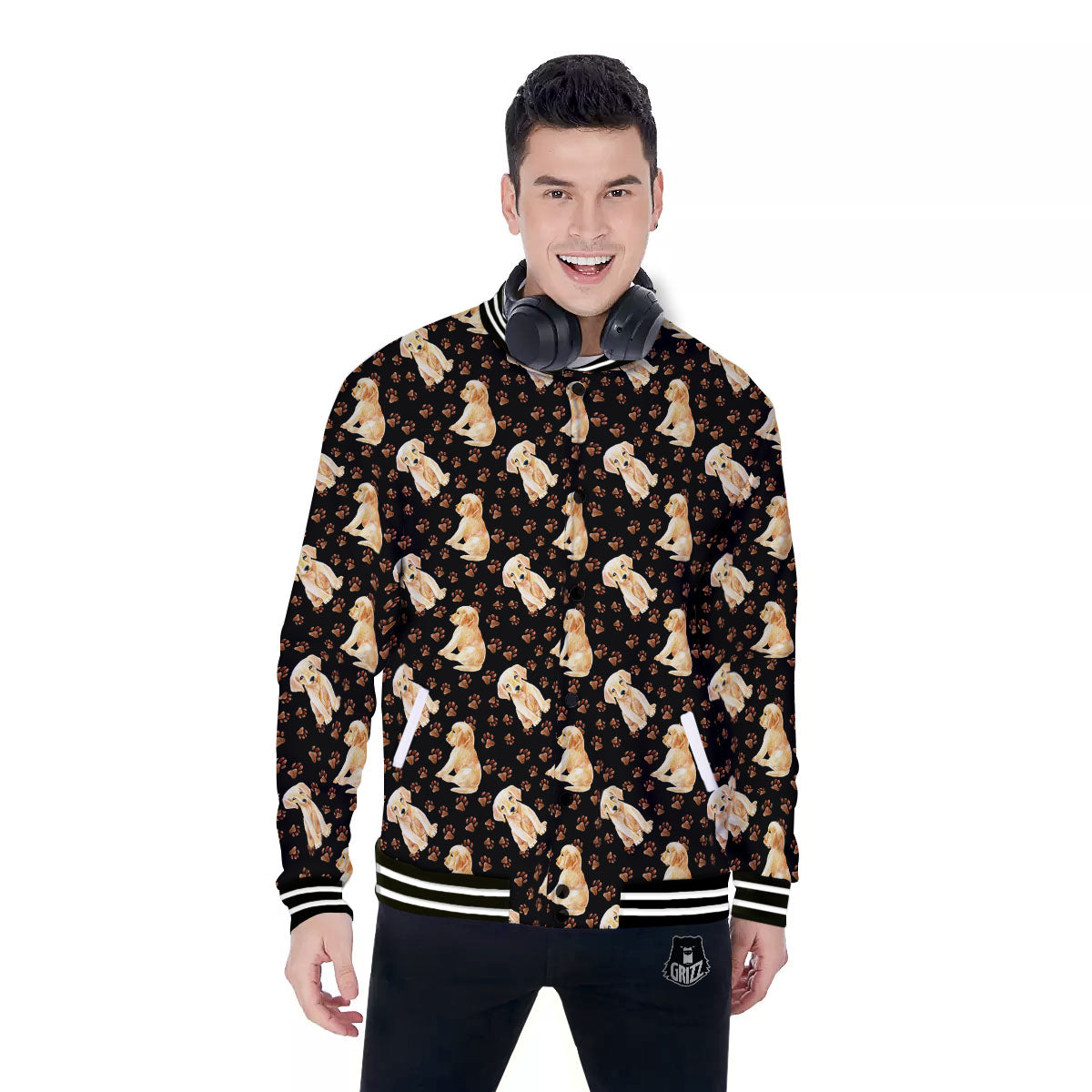 Puppy Labrador Retriever Print Pattern Baseball Jacket-grizzshop