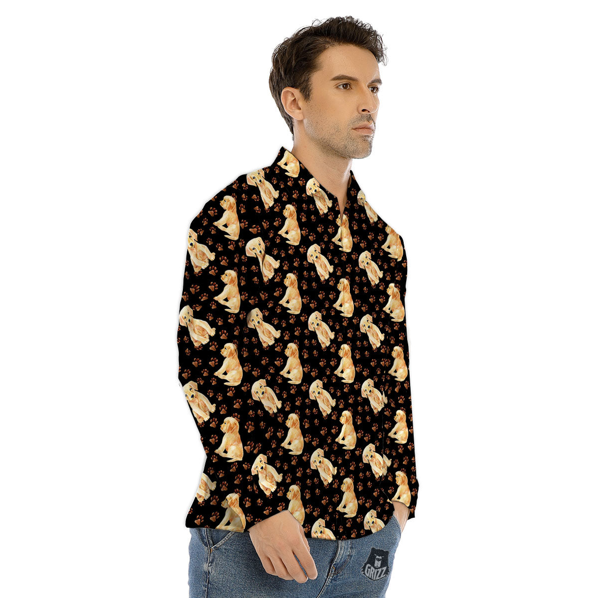 Puppy Labrador Retriever Print Pattern Men's Dress Shirts-grizzshop