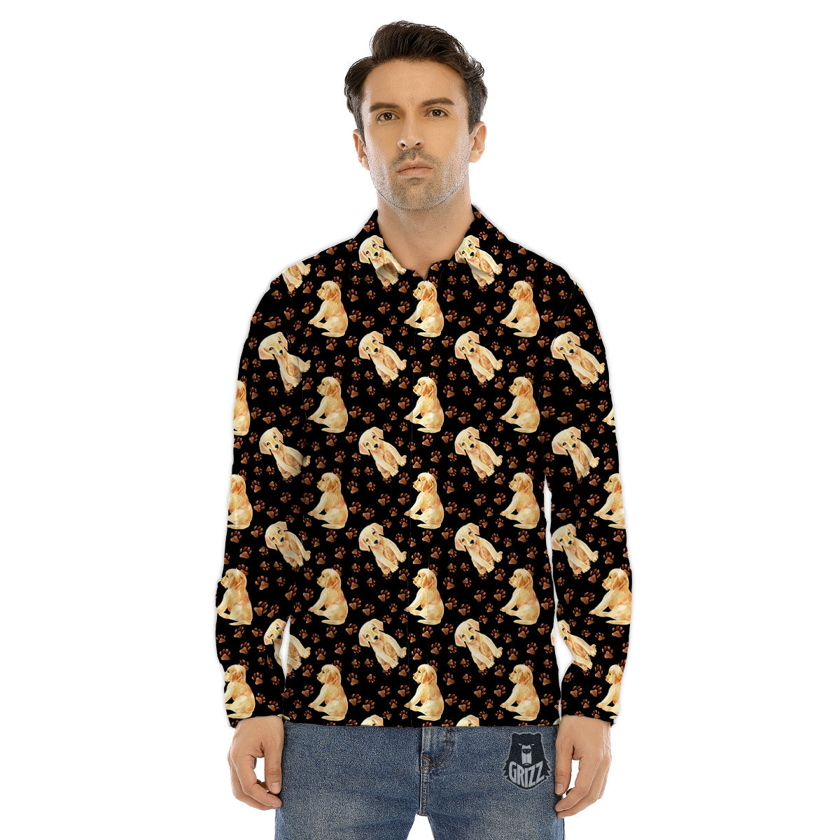 Puppy Labrador Retriever Print Pattern Men's Dress Shirts-grizzshop