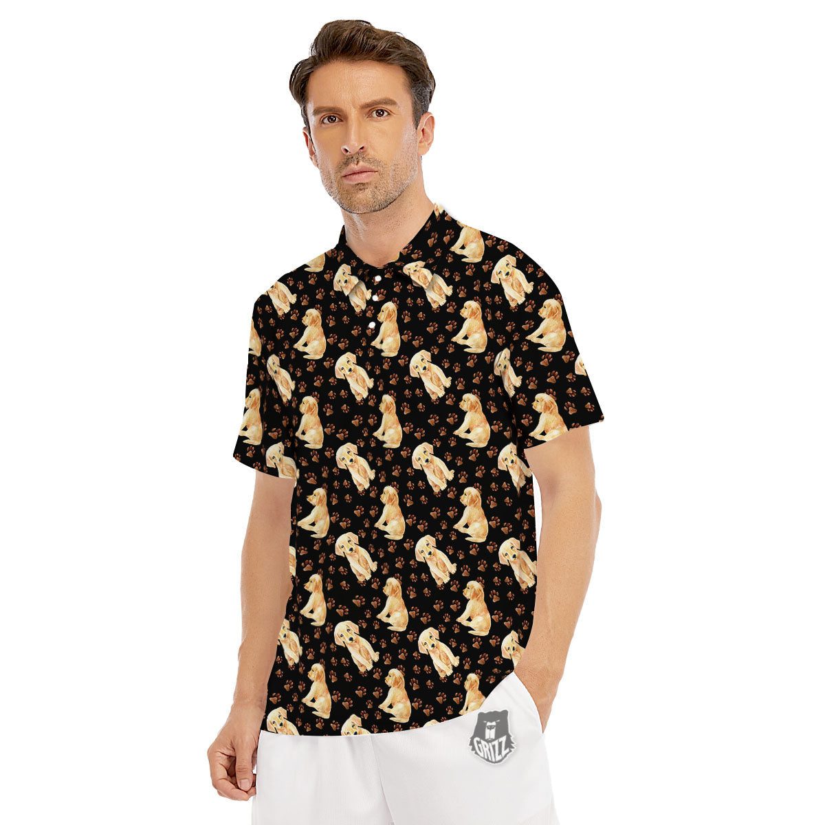 Puppy Labrador Retriever Print Pattern Men's Golf Shirts-grizzshop