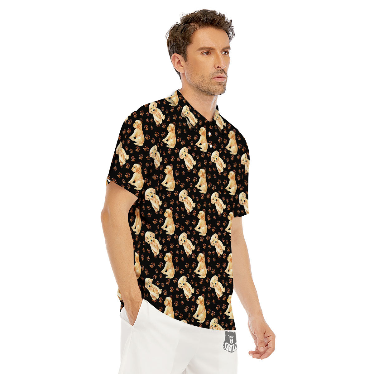 Puppy Labrador Retriever Print Pattern Men's Golf Shirts-grizzshop