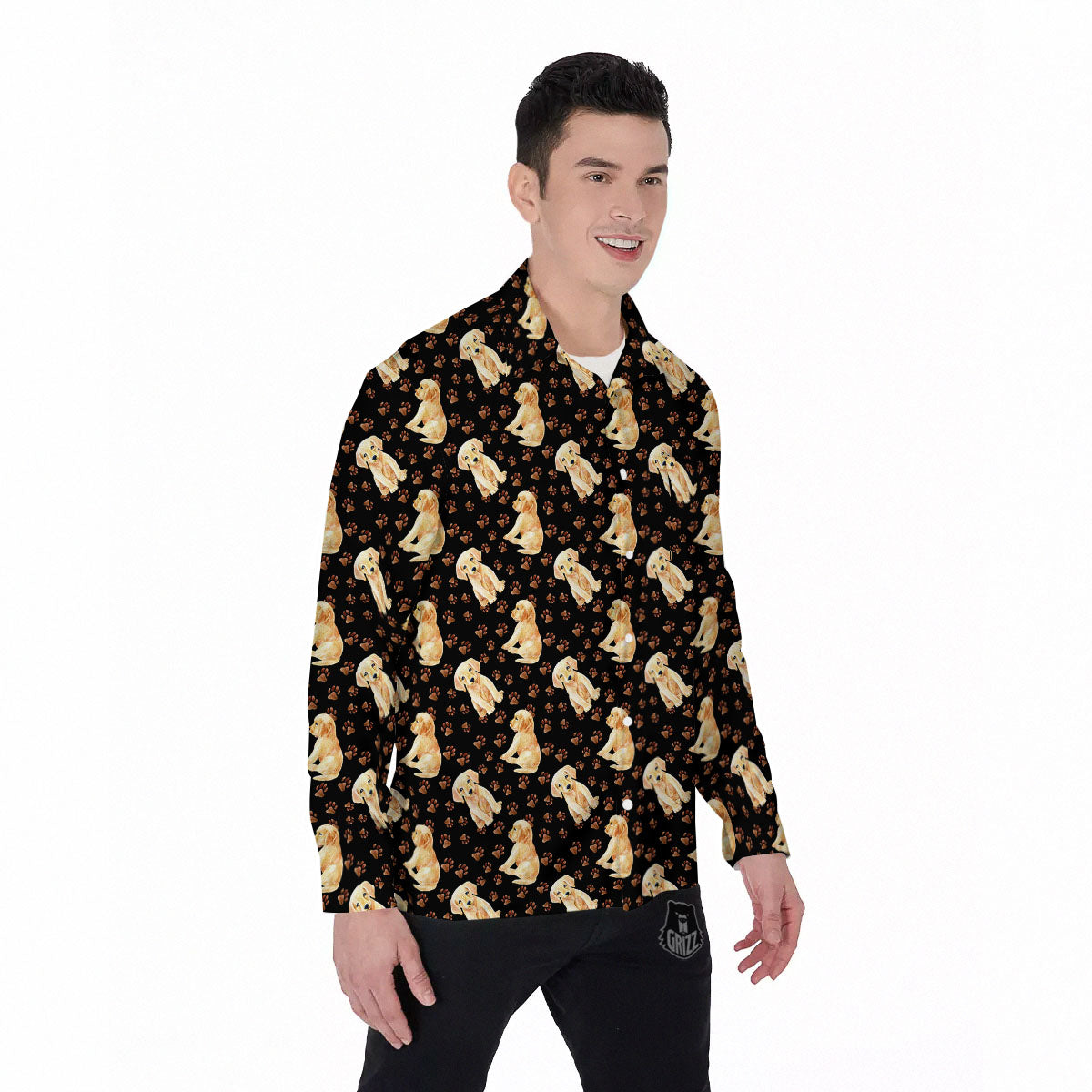 Puppy Labrador Retriever Print Pattern Men's Long Sleeve Shirts-grizzshop