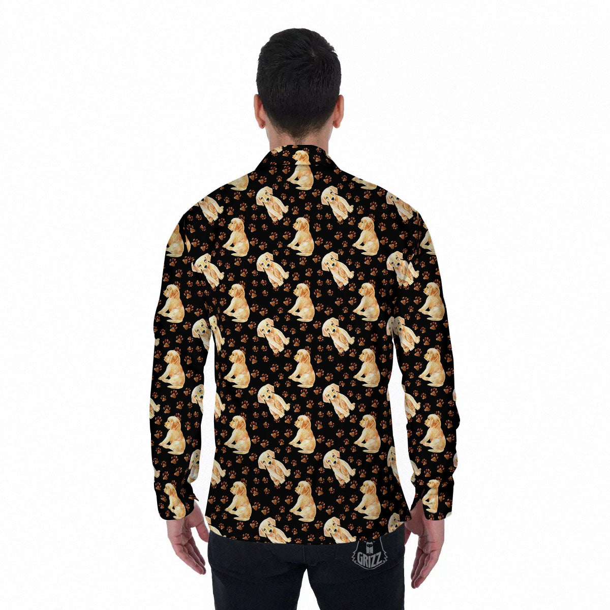 Puppy Labrador Retriever Print Pattern Men's Long Sleeve Shirts-grizzshop