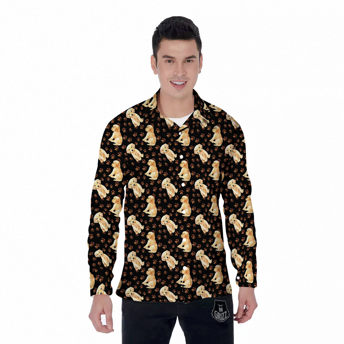 Puppy Labrador Retriever Print Pattern Men's Long Sleeve Shirts-grizzshop