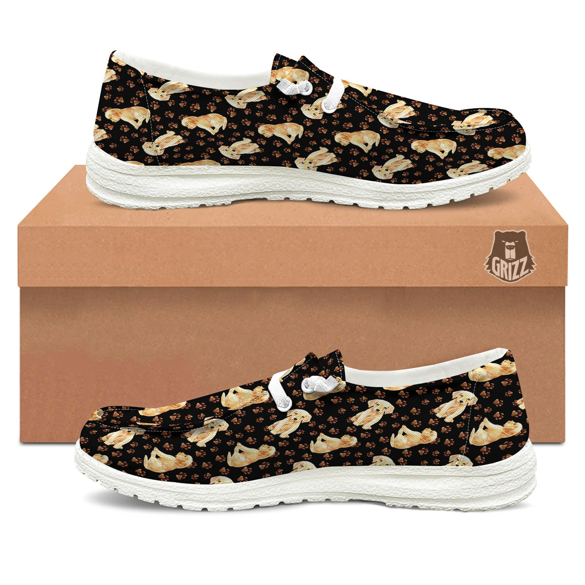 Puppy Labrador Retriever Print Pattern White Loafers-grizzshop