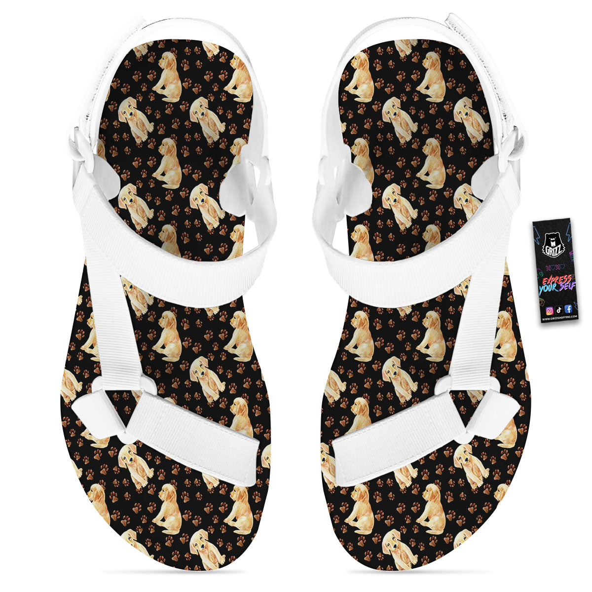 Puppy Labrador Retriever Print Pattern White Open Toe Sandals-grizzshop