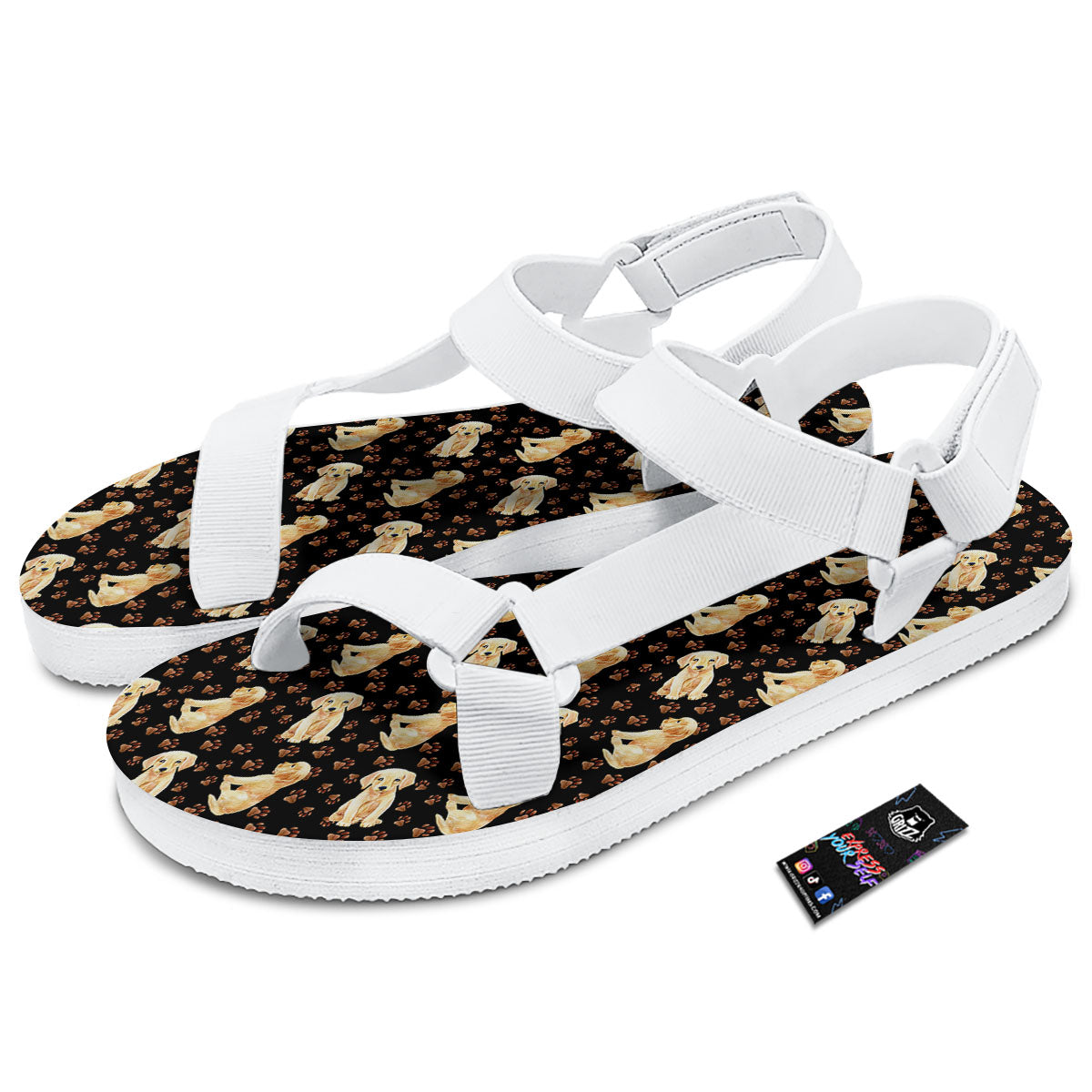 Puppy Labrador Retriever Print Pattern White Open Toe Sandals-grizzshop