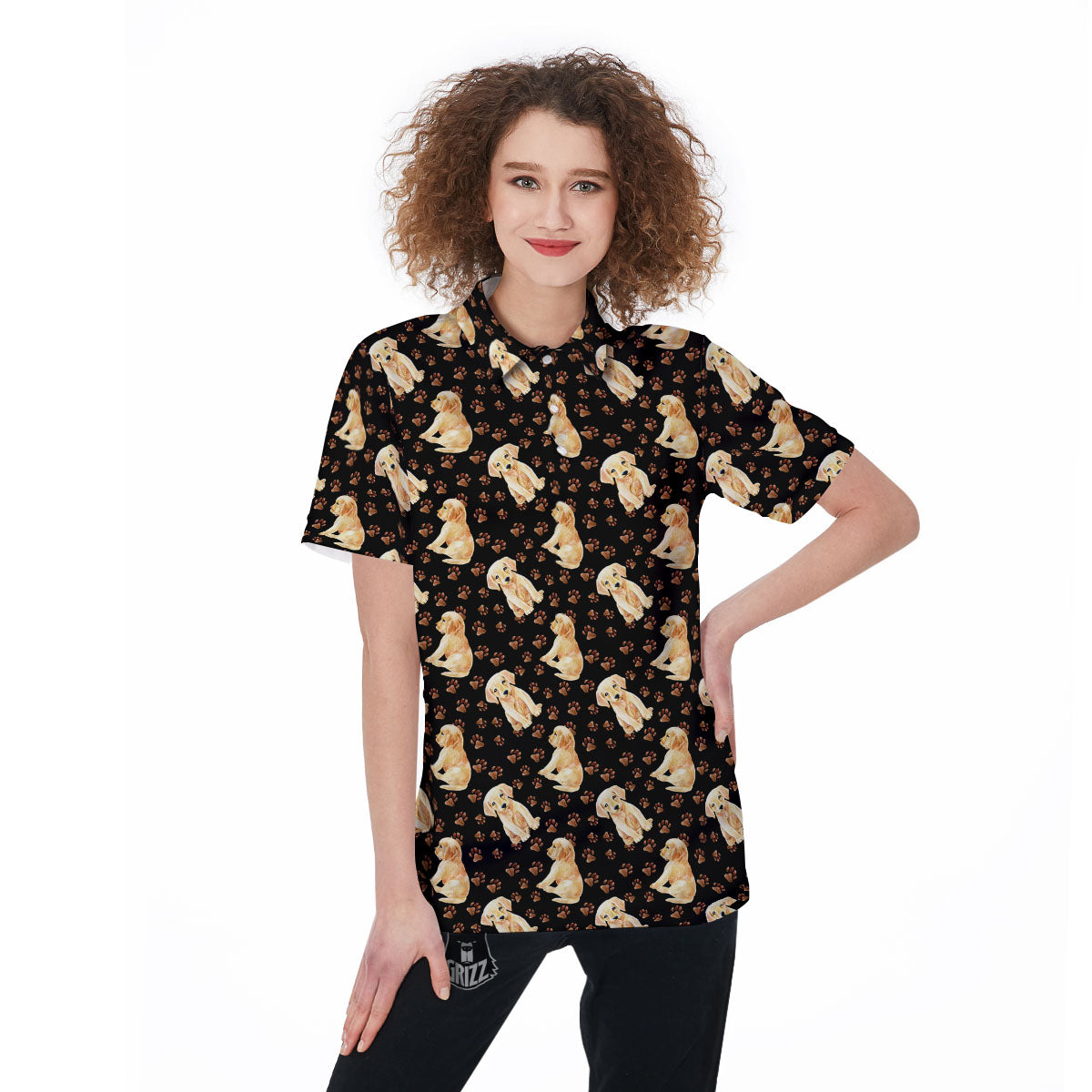 Puppy Labrador Retriever Print Pattern Women's Golf Shirts-grizzshop