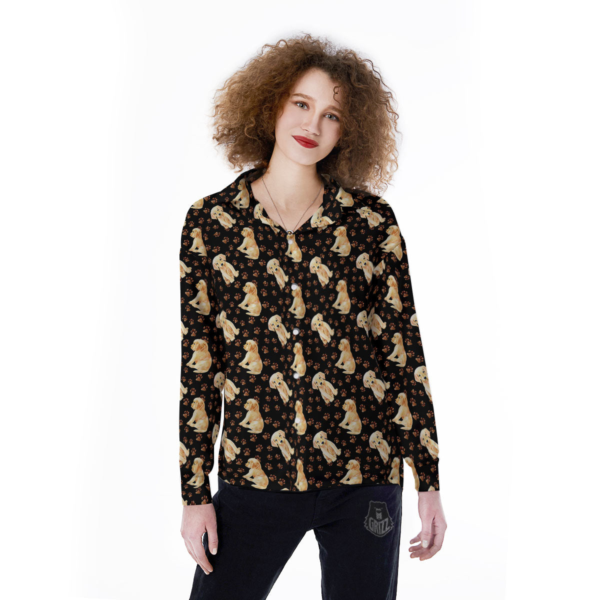 Puppy Labrador Retriever Print Pattern Women's Long Sleeve Shirts-grizzshop