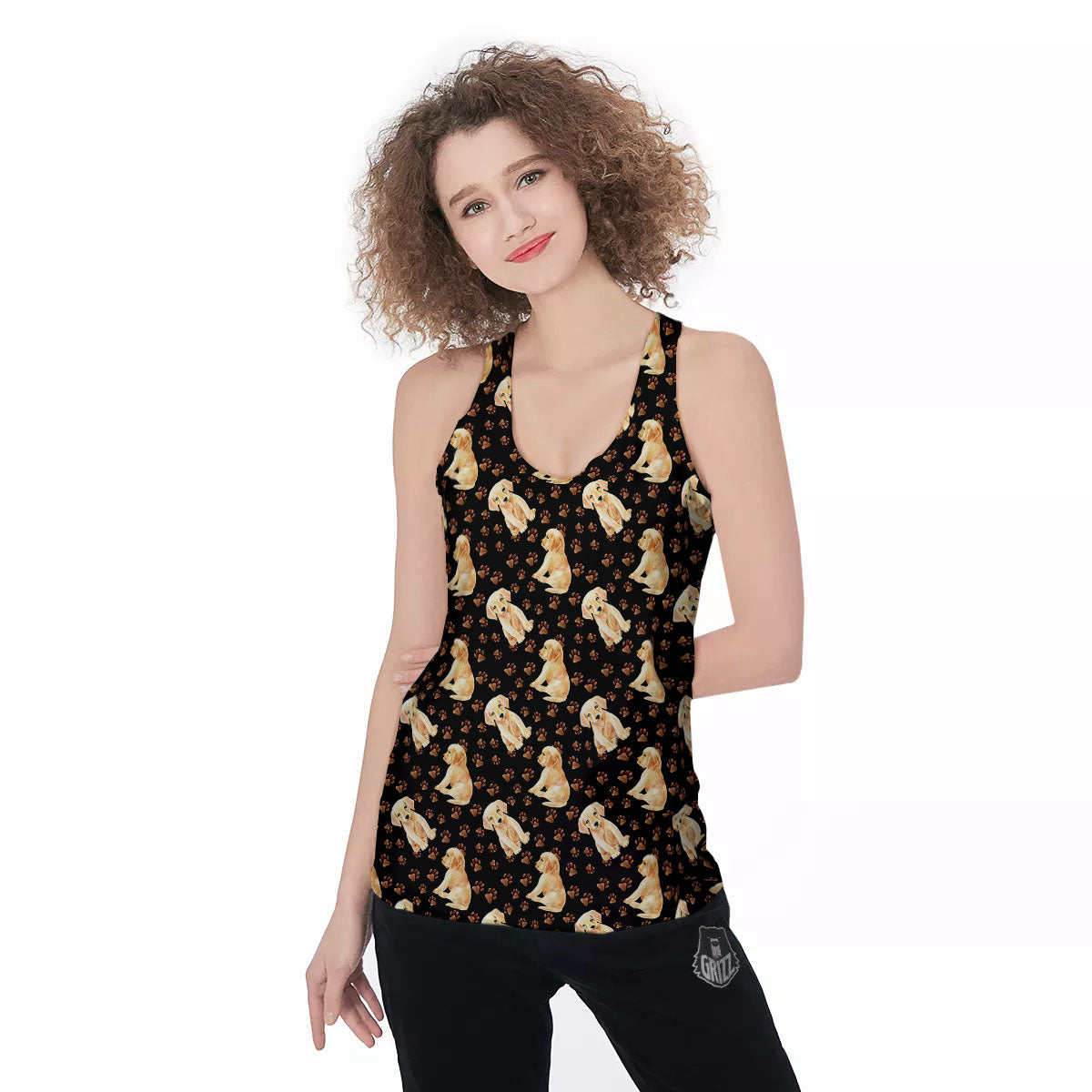 Puppy Labrador Retriever Print Pattern Women's Racerback Tank Top-grizzshop
